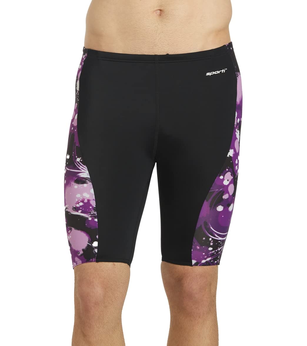 Sporti Paint Splatter Piped Splice Jammer Swimsuit for Men - High Performance Competitive Swimwear with Comfortable Fit - Perfect for Lap Swimming, Training, and Water Sports