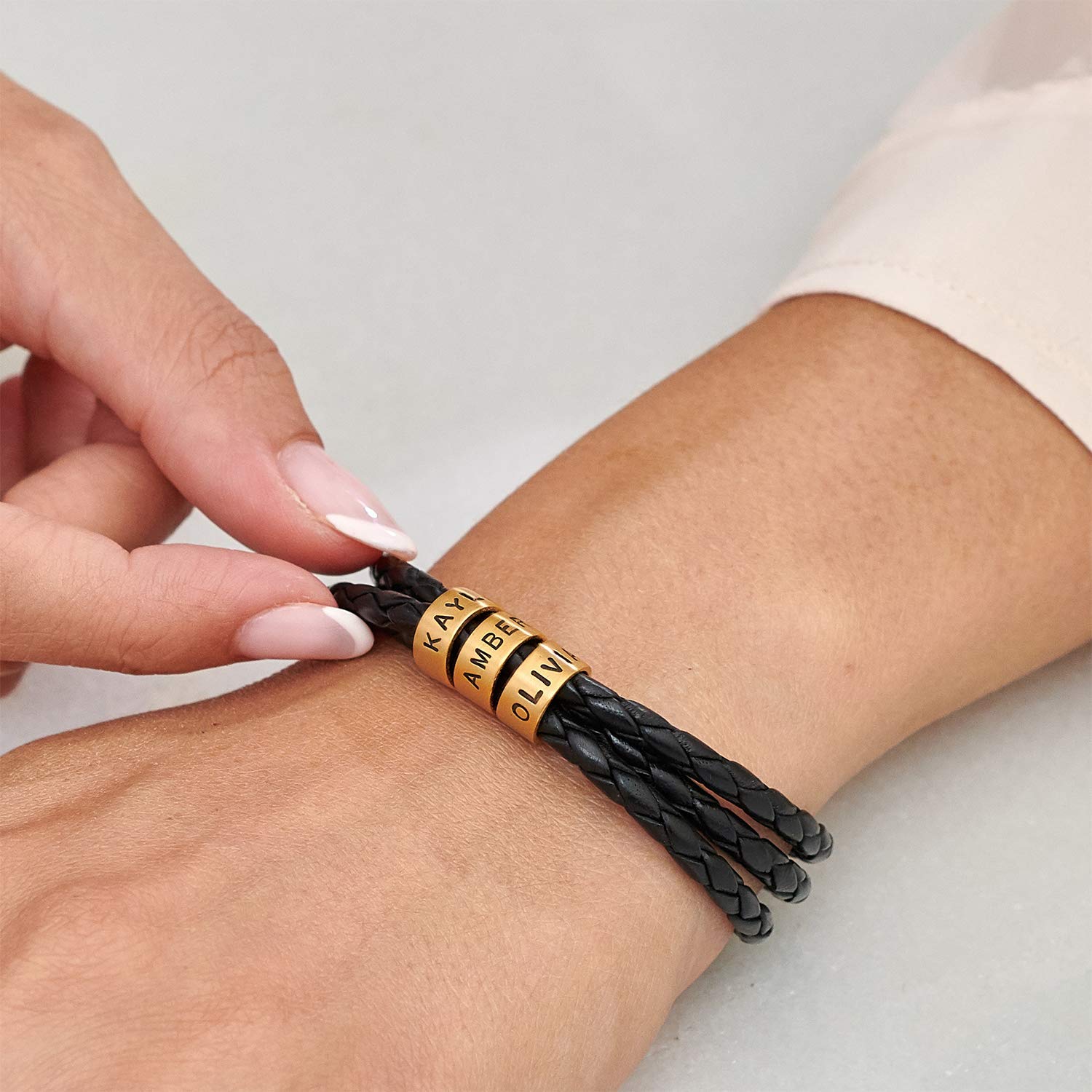 Personalized Braided Leather Adjustable Bracelet with Engraved Sterling Silver Beads - Custom Name Jewelry Gift for Women - Perfect for Christmas, Mother's Day & Special Occasions - Elegant Everyday Wear & Thoughtful Present