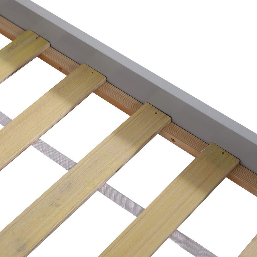 Bonnlo Twin Size Solid Wood Platform Bed Frame for Kids - Sturdy Single Bed with Headboard, No Box Spring Needed | Wood Slat Support Mattress Foundation in Gray | Perfect for Children's Bedrooms, Guest Rooms & Small Spaces