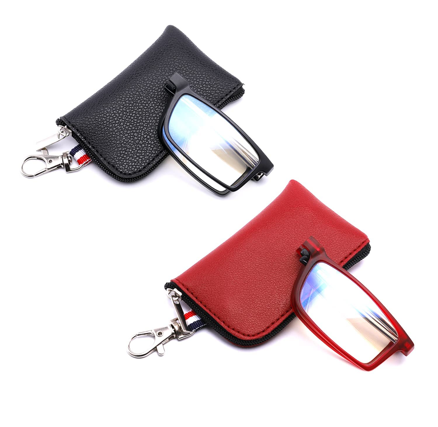 Reading Glasses for Women & Men - Compact Folding Keychain Readers with Clear Lens & Blue Light Filter, Spring Hinge Design | Perfect for Reading, Computer Use & Travel Accessories