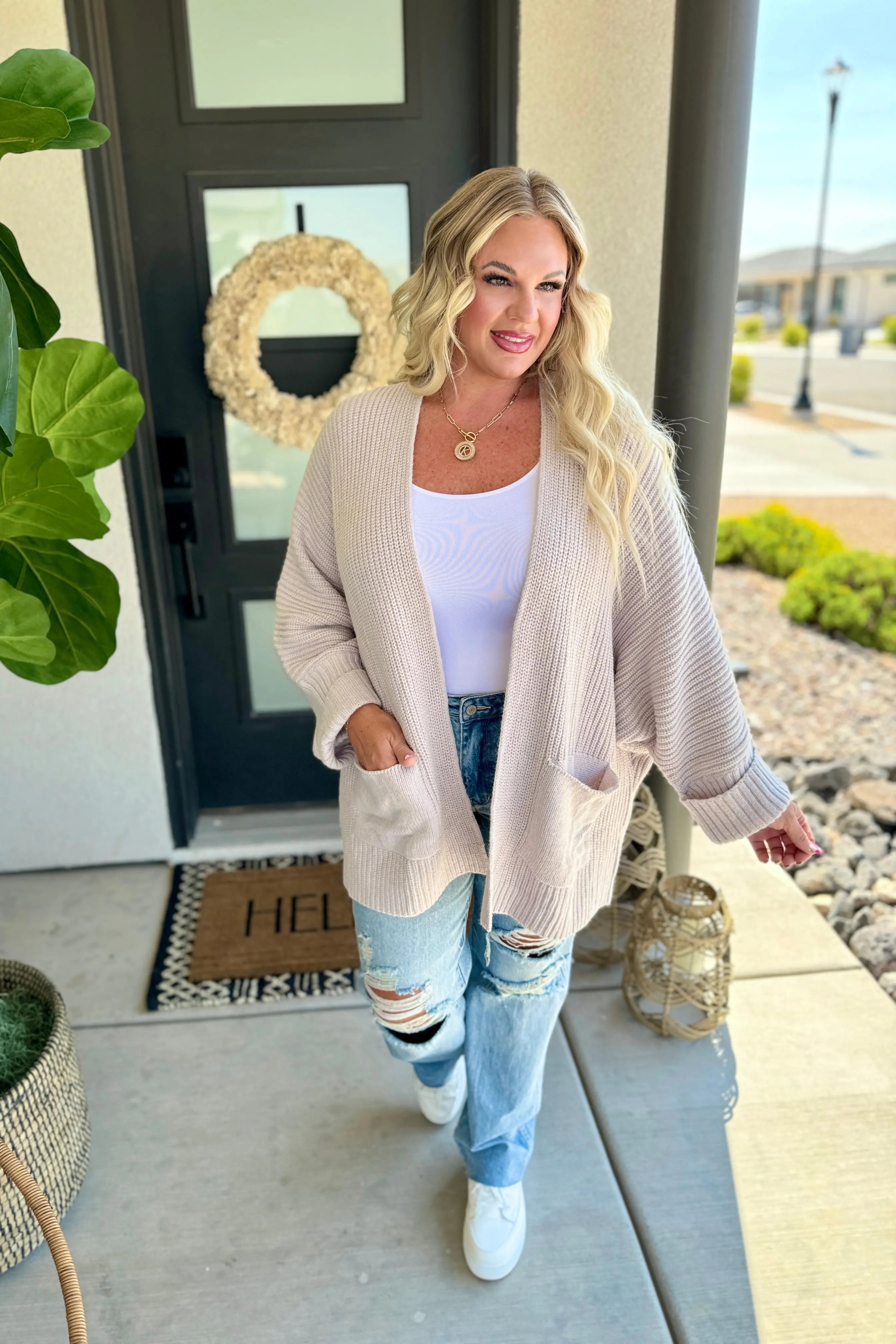 Azalea Oversized Cardigan for Women - Soft Chunky Knit Sweater in 2 Colors (Beige & Gray) | Cozy Fall Winter Layering, Coffee Dates & Casual Outfits
