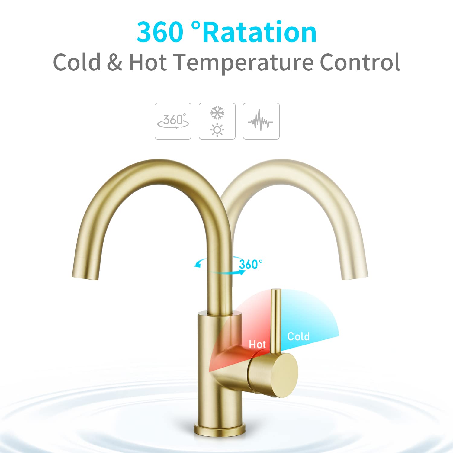 CREA Single Hole Gold Bar Sink Faucet - Mini Vessel Faucet for Bathroom, Kitchen, Camper, Farmhouse & Outdoor Use - Perfect for Small Spaces, Wet Bars, Utility Sinks & Vanity Lavatories
