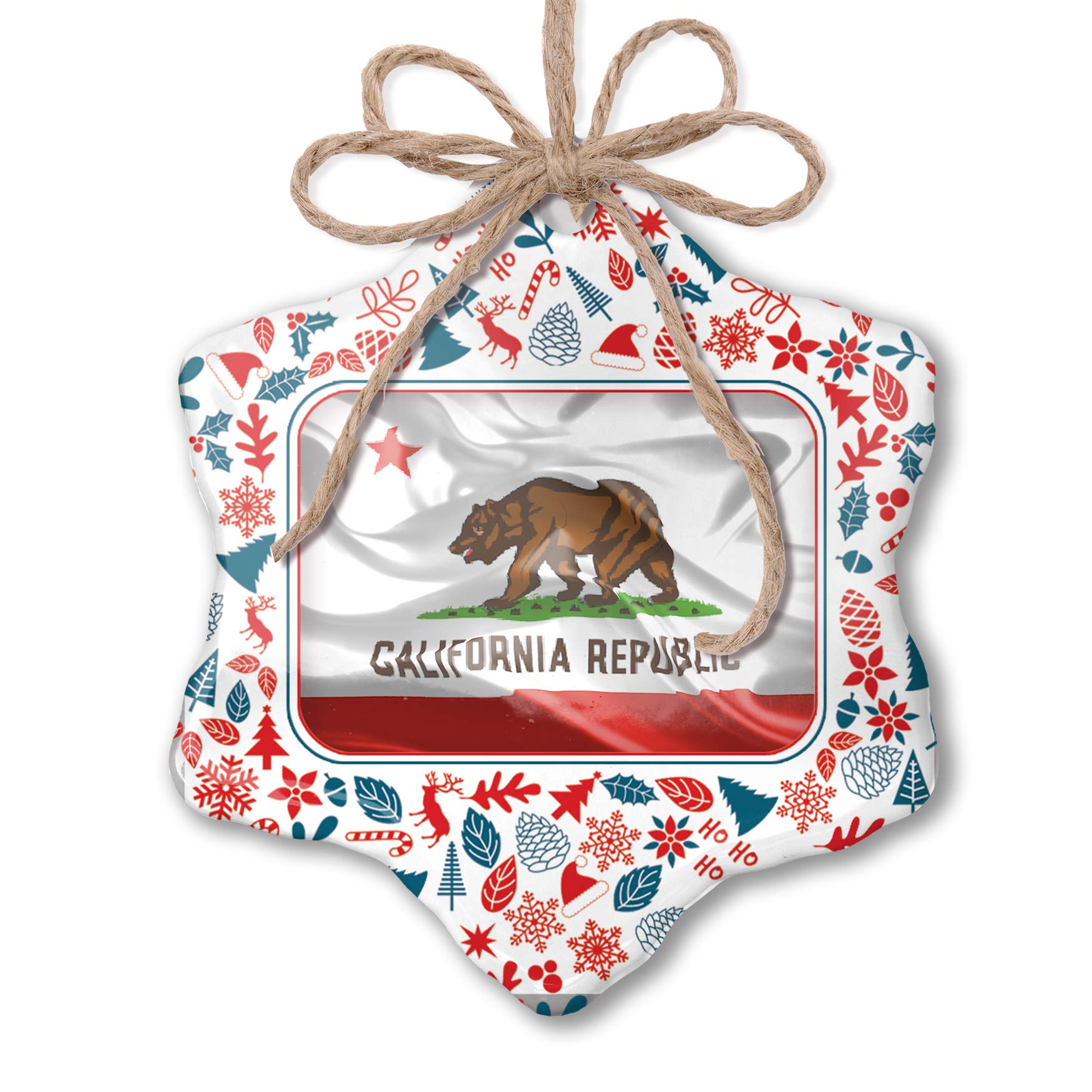 3D California Flag Christmas Ornament - USA Patriotic Red White Blue Holiday Decor for Tree, Gift, Home & Office Decoration