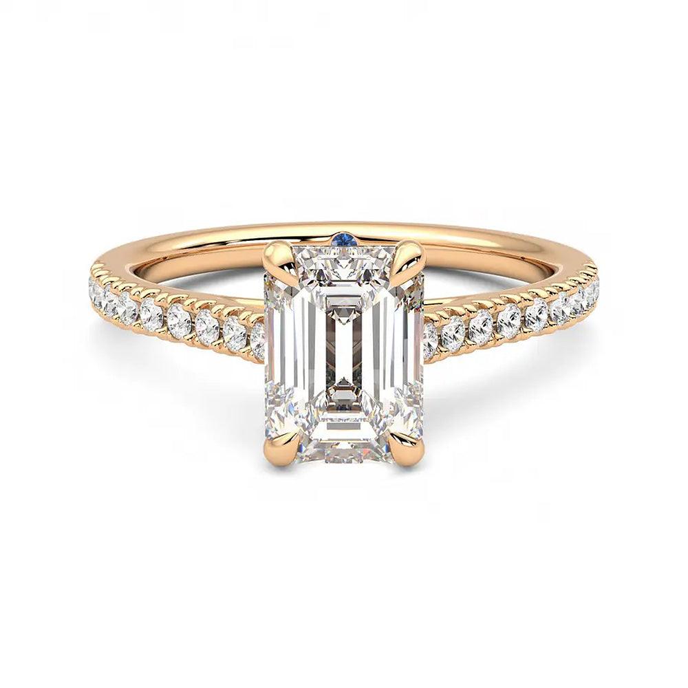 Emerald Cut Moissanite Engagement Ring with Hidden Anniversary Stone & Pavé Accents - Elegant Wedding Jewelry for Proposals, Anniversaries & Special Occasions