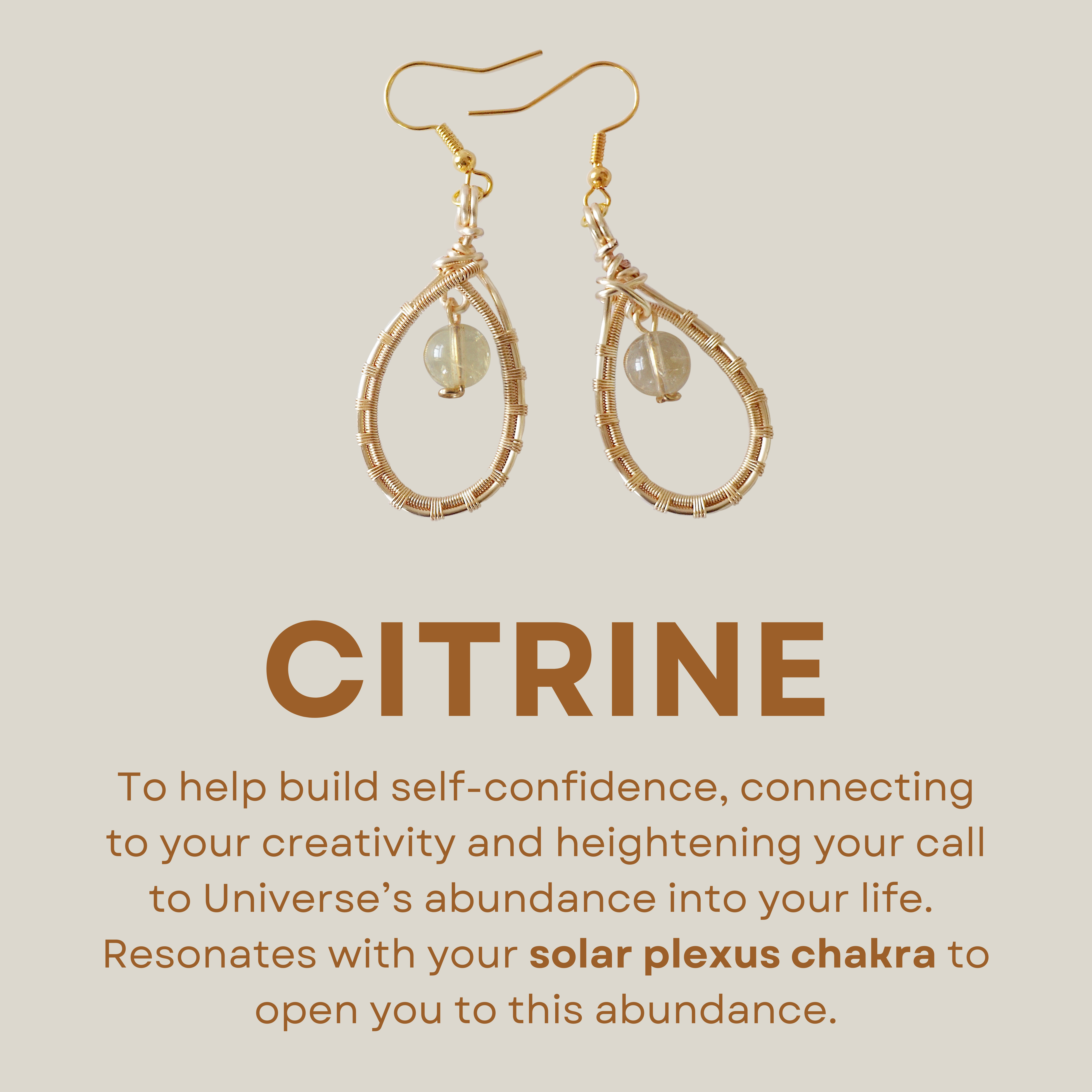 Citrine Round Wire Earrings - Gold Plated Dangle Earrings for Women | Elegant Jewelry Gift for Birthday, Anniversary & Party | Boho Chic & Everyday Wear