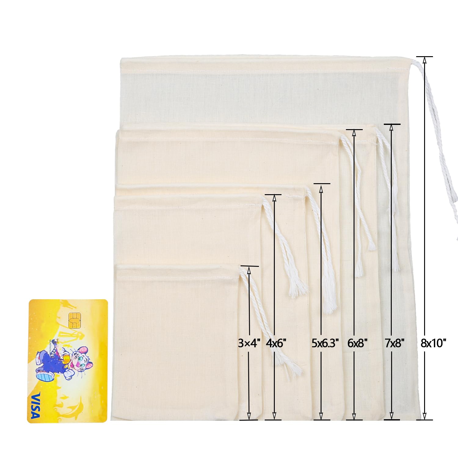 10-Pack Reusable Tea Filter Bags - Unbleached Cotton Muslin Strainer Bags for Tea, Soup, Bone Broth, Spices & Cold Brew Coffee (3x4 Inches) - Perfect for Home Brewing, Cooking & DIY Projects