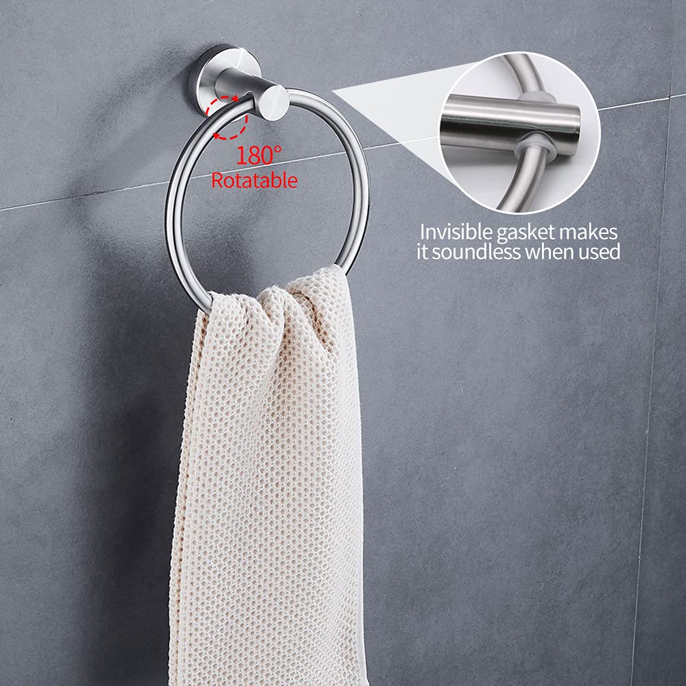 2-Piece Brushed Nickel Toilet Paper Holder and Towel Ring Set - Durable Stainless Steel Bathroom Hardware with Mounting Kit - Perfect for Modern Bathroom & Kitchen Decor (Brushed Nickel Finish)
