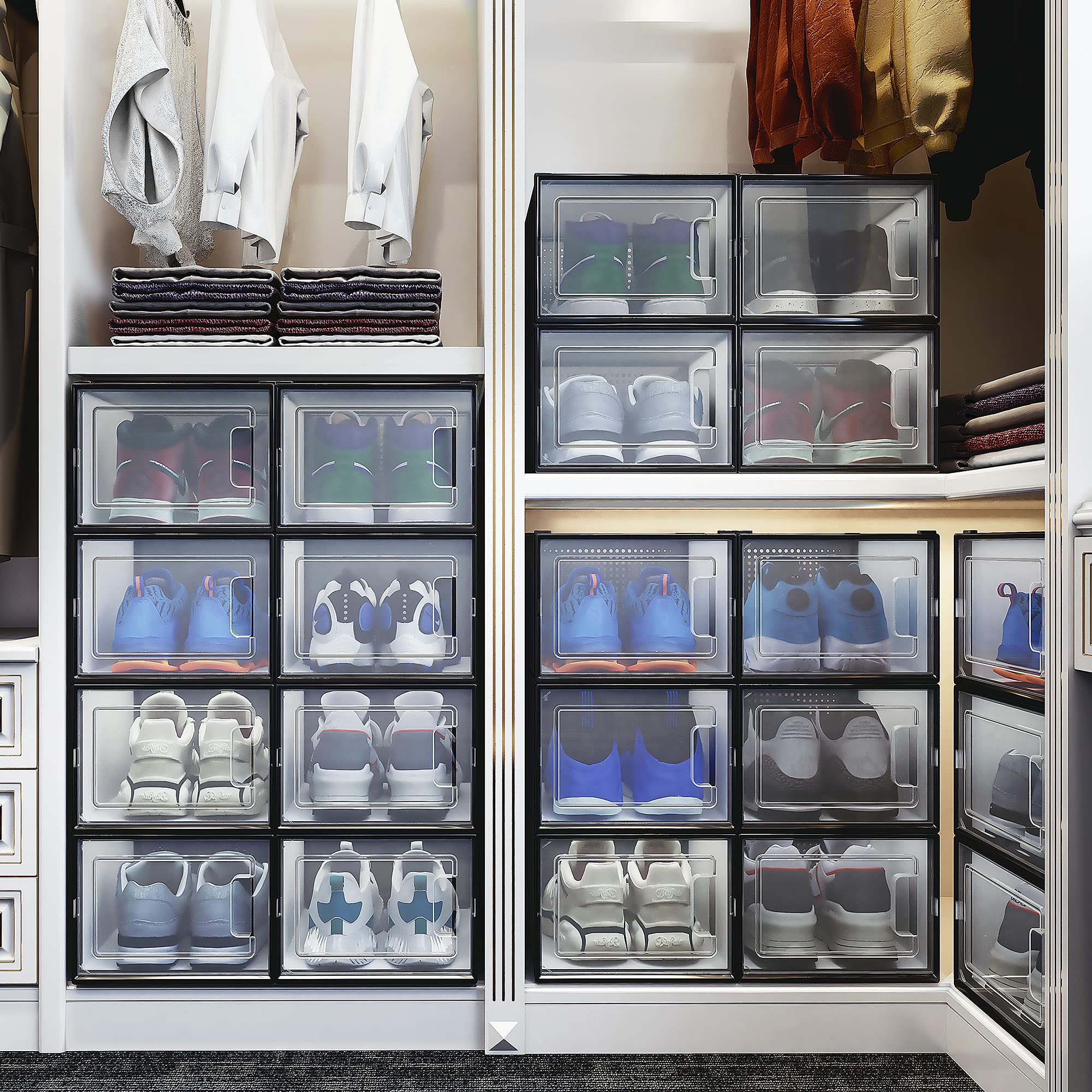 YITAHOME 12-Pack Extra Large Stackable Shoe Storage Box Organizer with Drawers - Clear Plastic Shoe Containers for Closet, Bedroom & Entryway Organization