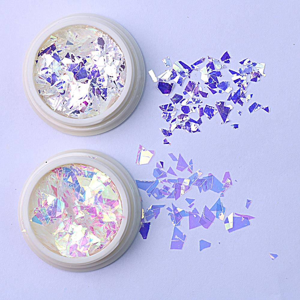 2025 Ultra-Thin Iridescent Holographic Opal Nail Sequins - 6pcs Purple Geometric Crystal Fire Opal Flakes & Chrome Glitter Powder for DIY Spring Nails Manicure | Perfect for Nail Art, Salon Designs & Party Makeup Looks