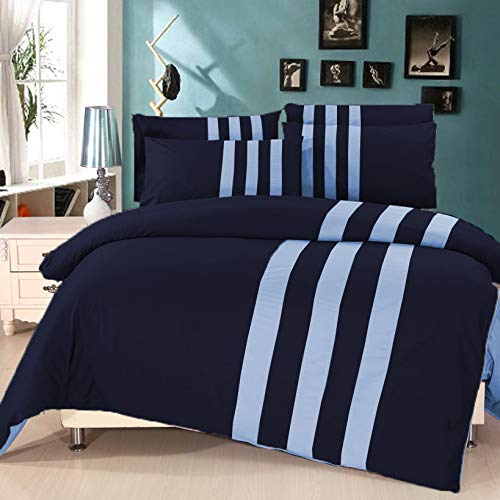 8-Piece Reversible Patchwork Comforter Set (3pc Duvet Cover + 4pc Sheet Set + 1 Bedskirt) - 100% Egyptian Cotton 500 Thread Count Queen Size Bedding in Navy/Sky Blue - Perfect for Master Bedroom, Guest Room & Coastal-Themed Decor