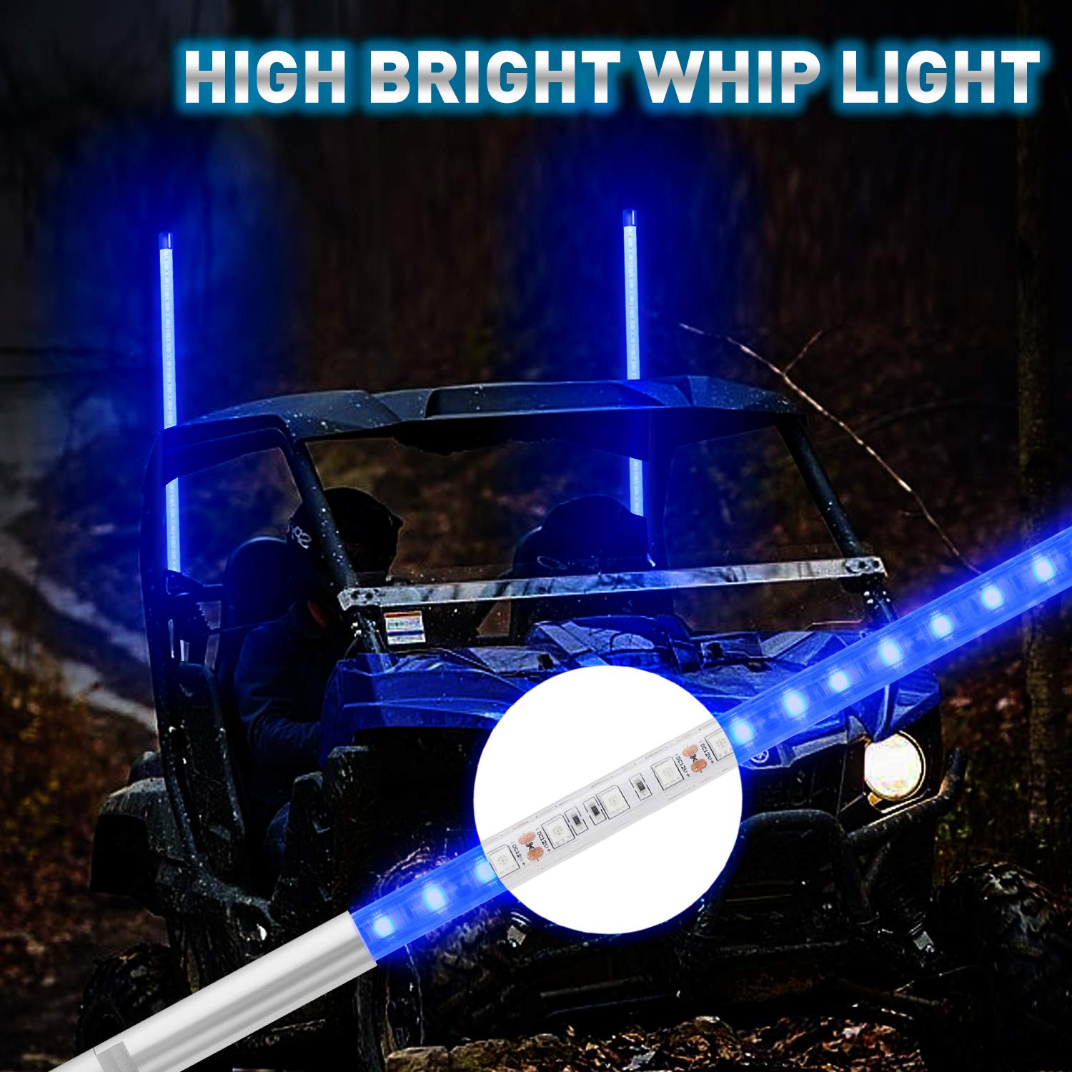 3ft LED Light Whip for ATV UTV - Blue LED Whip Lights for RZR Polaris Off-Road Vehicles, Sand Dune Buggies & 4x4 Trucks - Durable Off-Road Lighting Accessory for Night Riding & Trail Adventures
