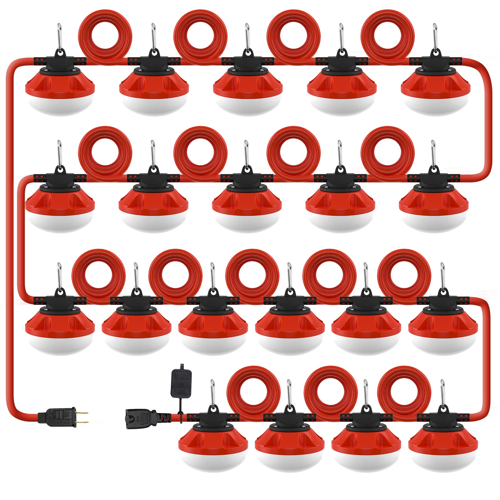 200FT LED Construction String Lights - 20000LM Super Bright Temporary Work Lighting with 20 Medium Base Sockets, Linkable for Outdoor Job Sites, Warehouse, and Event Decor