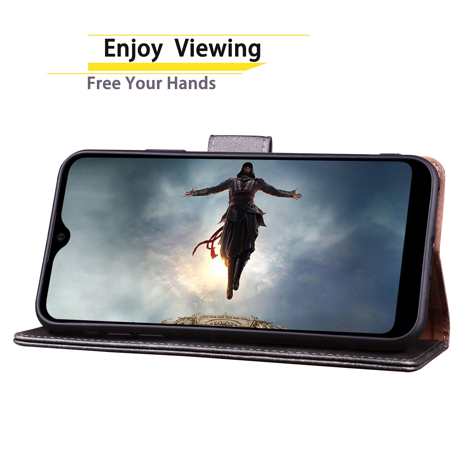 SUANPOT RFID Blocking Leather Wallet Case for Samsung Galaxy A42 5G - Flip Folio Book Cover with Credit Card Holder - Shockproof Protective Phone Case for Women & Men (Black) - Perfect for Work, Travel & Everyday Use