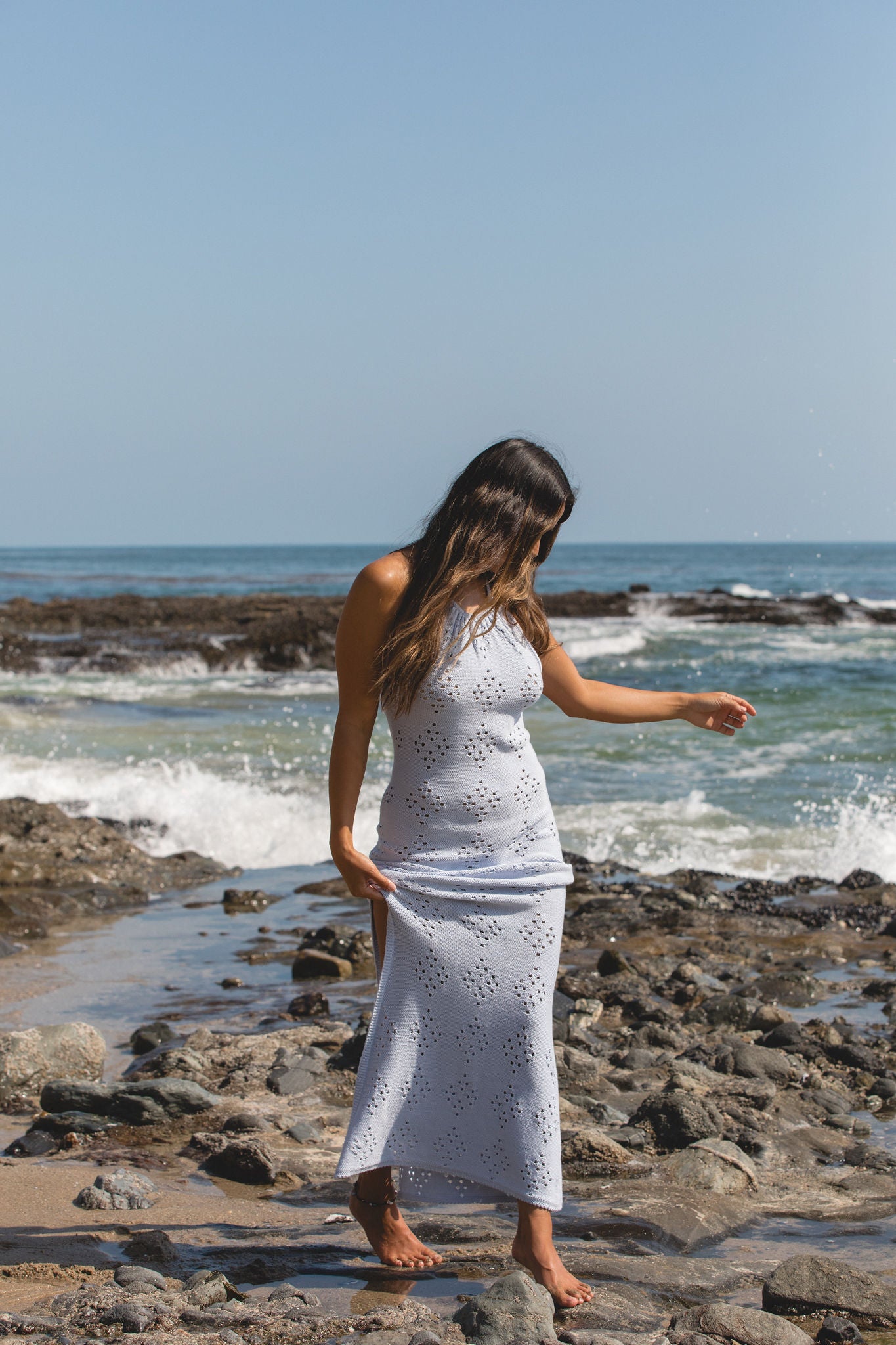 Sweet Tides Women's Knit Halter Dress - Summer Beach Cover Up, Casual Boho Maxi Dress for Vacation, Pool Party & Date Night