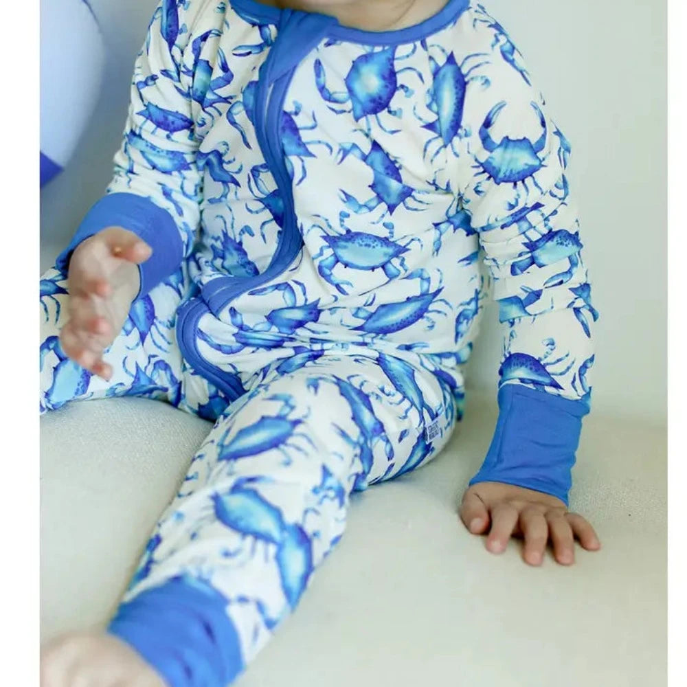 Premium Blue Crab Double Zipper Bamboo Sleeper for Baby - Soft & Breathable Infant Sleepwear for Comfortable Nights | Perfect for Nursery, Travel & Bedtime