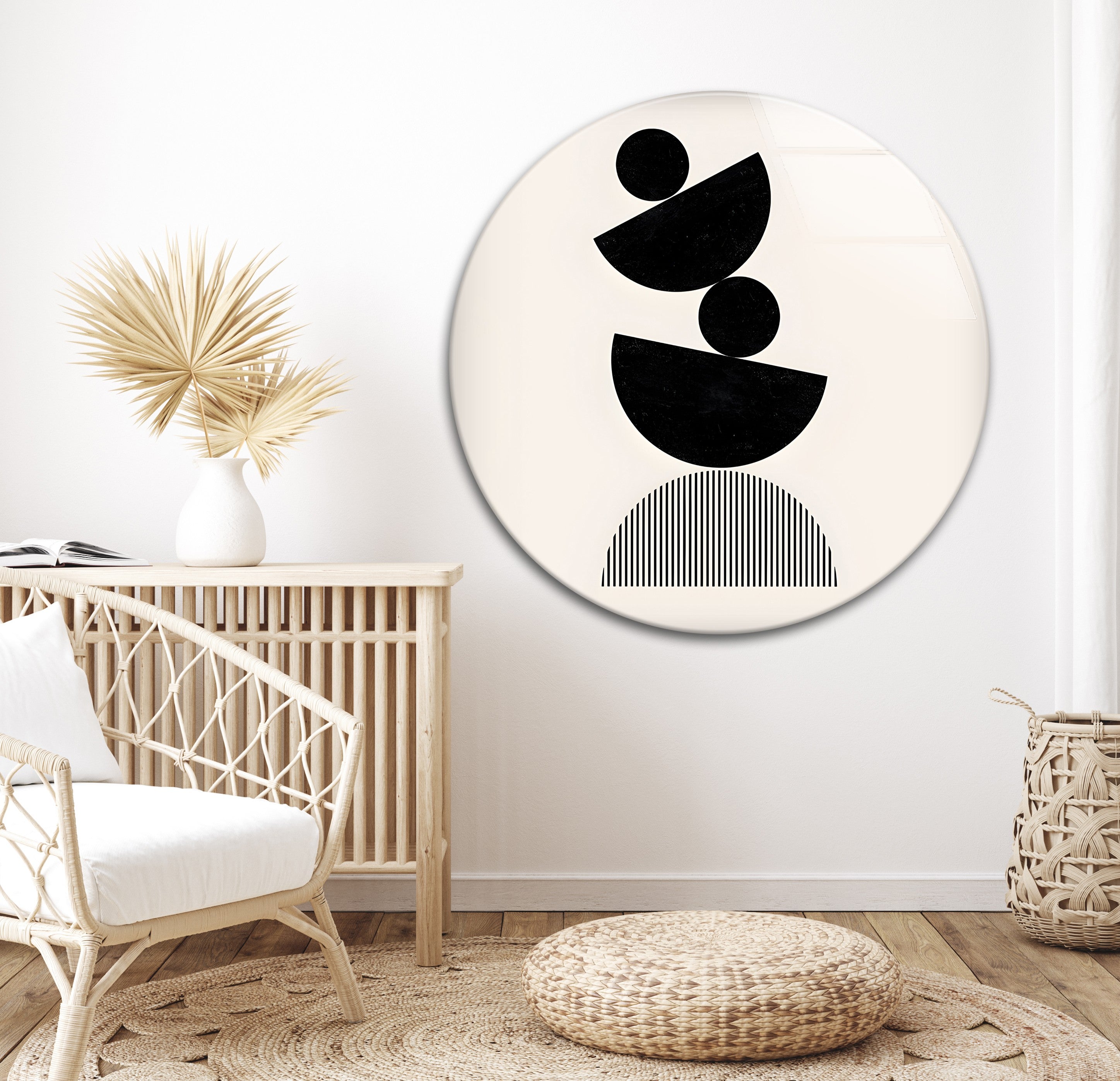 Abstract Black & White Geometric Art Print - Modern Minimalist Wall Decor for Living Room, Bedroom & Office | Framed Canvas Painting for Contemporary Home Design