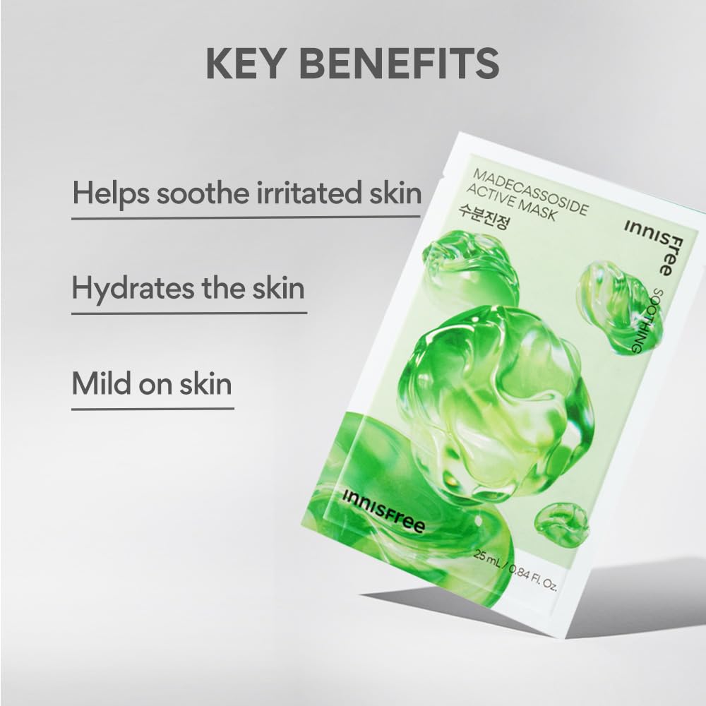 Innisfree Skin Clinic Madecassoside Face Mask - Soothing & Hydrating Sheet Mask for Sensitive Skin | Korean Skincare for Dryness & Redness Relief | Perfect for Post-Sun Care & Daily Skin Recovery