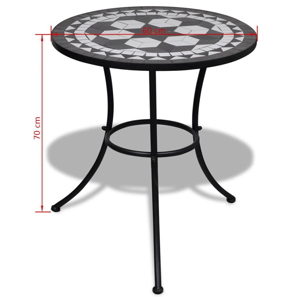 23.6 Inch Black and White Mosaic Bistro Table - Outdoor Patio Decor, Garden Dining Set, Perfect for Backyard, Balcony & Cafe Settings