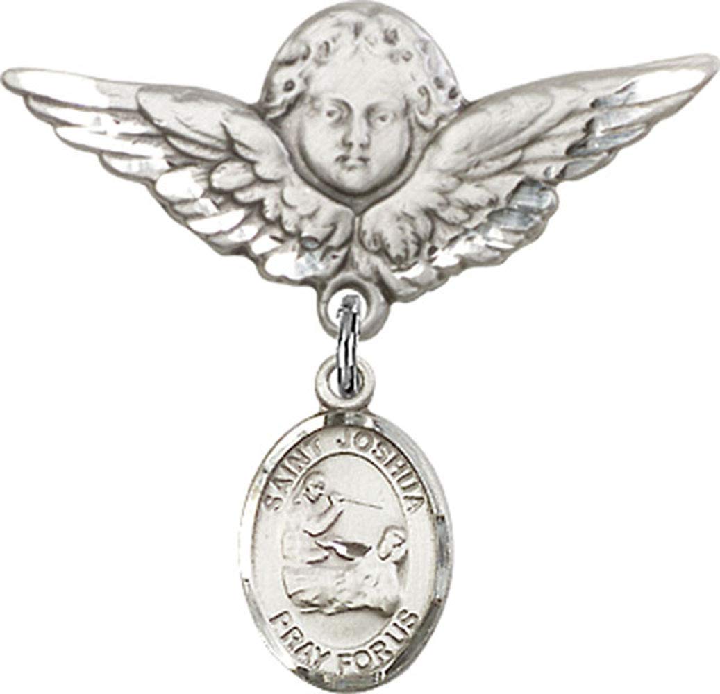 Sterling Silver Baby Badge with St. Joshua Charm & Angel Wing Pin - Handmade Religious Jewelry for Christening, Baptism & Newborn Gifts | USA Made Christian Keepsake for Baby Showers & Blessing Ceremonies