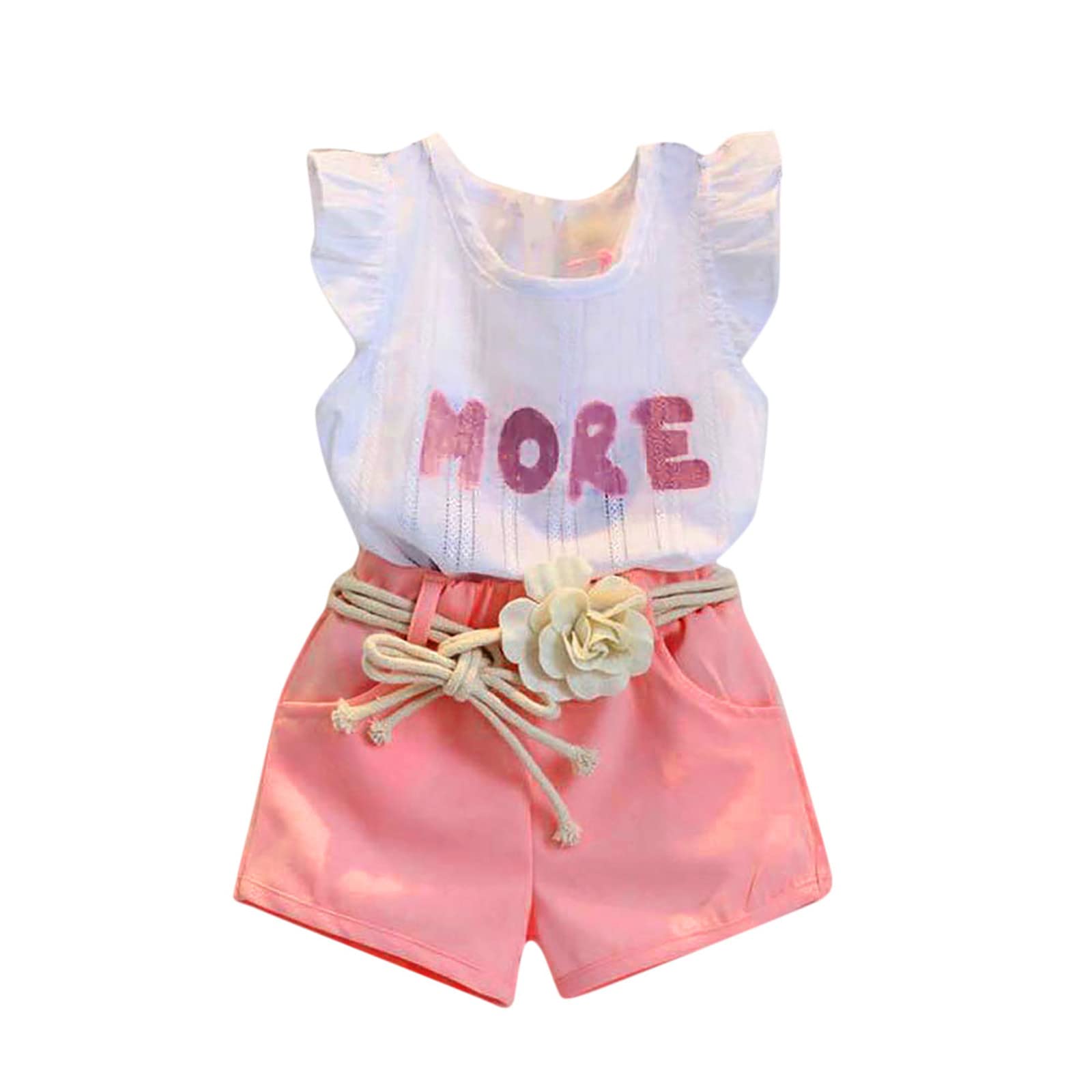 Toddler Girls' Summer Outfit Set - Sleeveless T-Shirt & Shorts with Belt | Cute Printed Playwear for Baby & Kids | Perfect for Playdates, Beach & Outdoor Activities