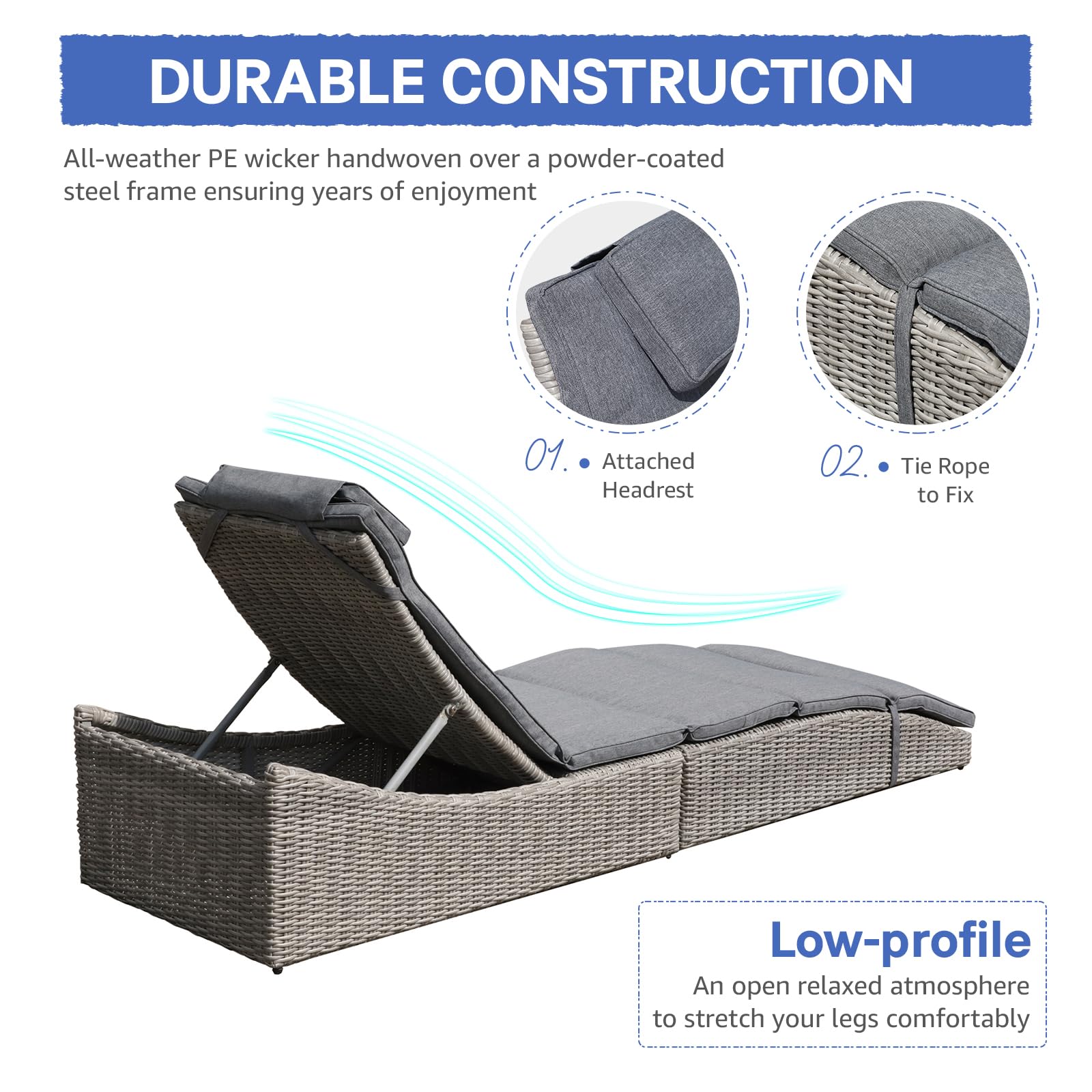 Premium Adjustable Folding Chaise Lounge Chair with Removable Cushion - Patio PE Rattan Recliner for Poolside, Beach & Backyard - Dark Gray Outdoor Relaxation Furniture (Fully Assembled) - Perfect for Sunbathing, Lounging & Vacation Getaways