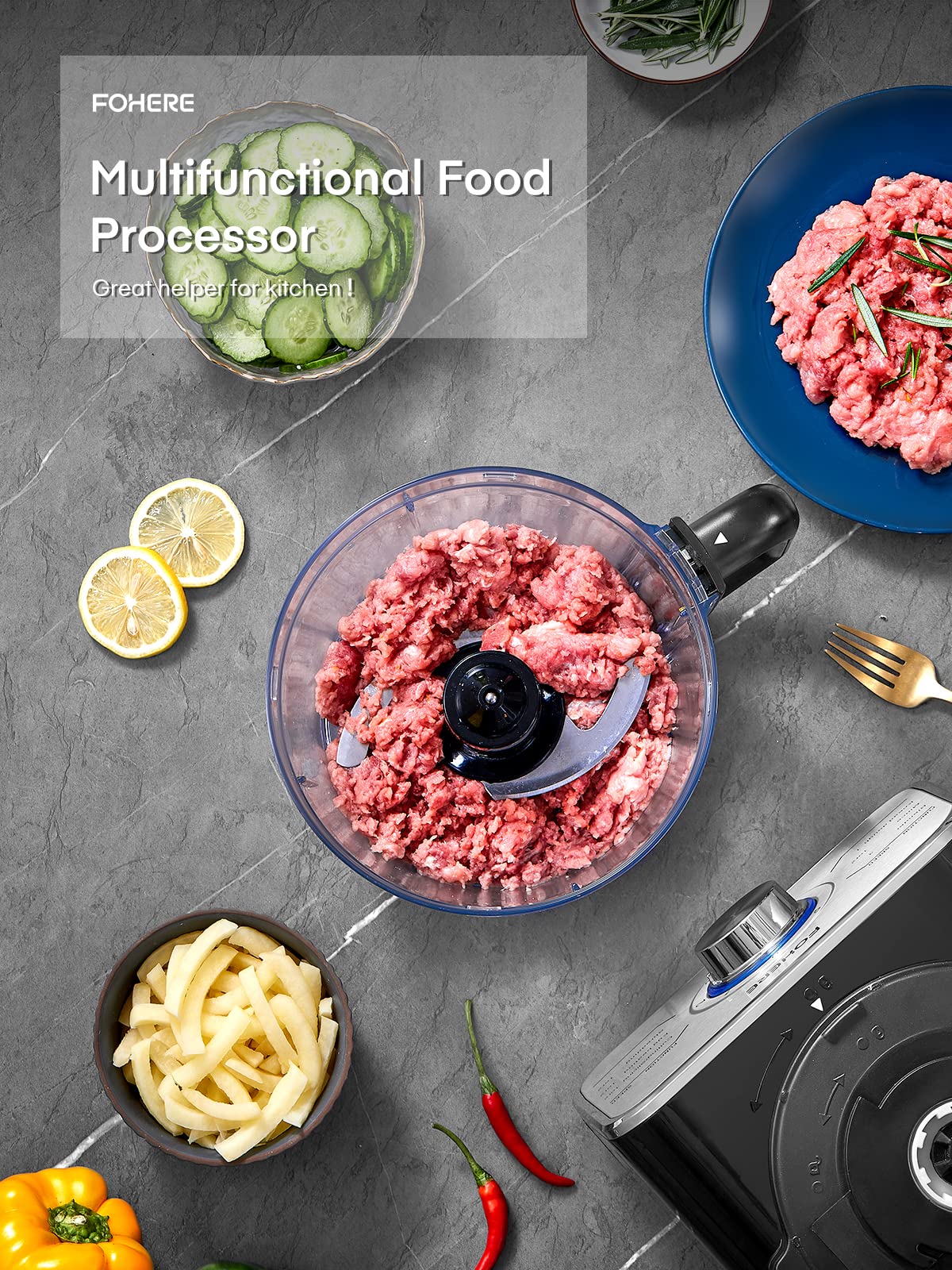 FOHERE 3.5L Multifunctional Food Processor & Blender Combo - 3-Speed with 1.5L Jug for Blending, Dicing, Slicing, Shredding, Mincing & Pureeing - Perfect for Meal Prep, Smoothies & Home Cooking