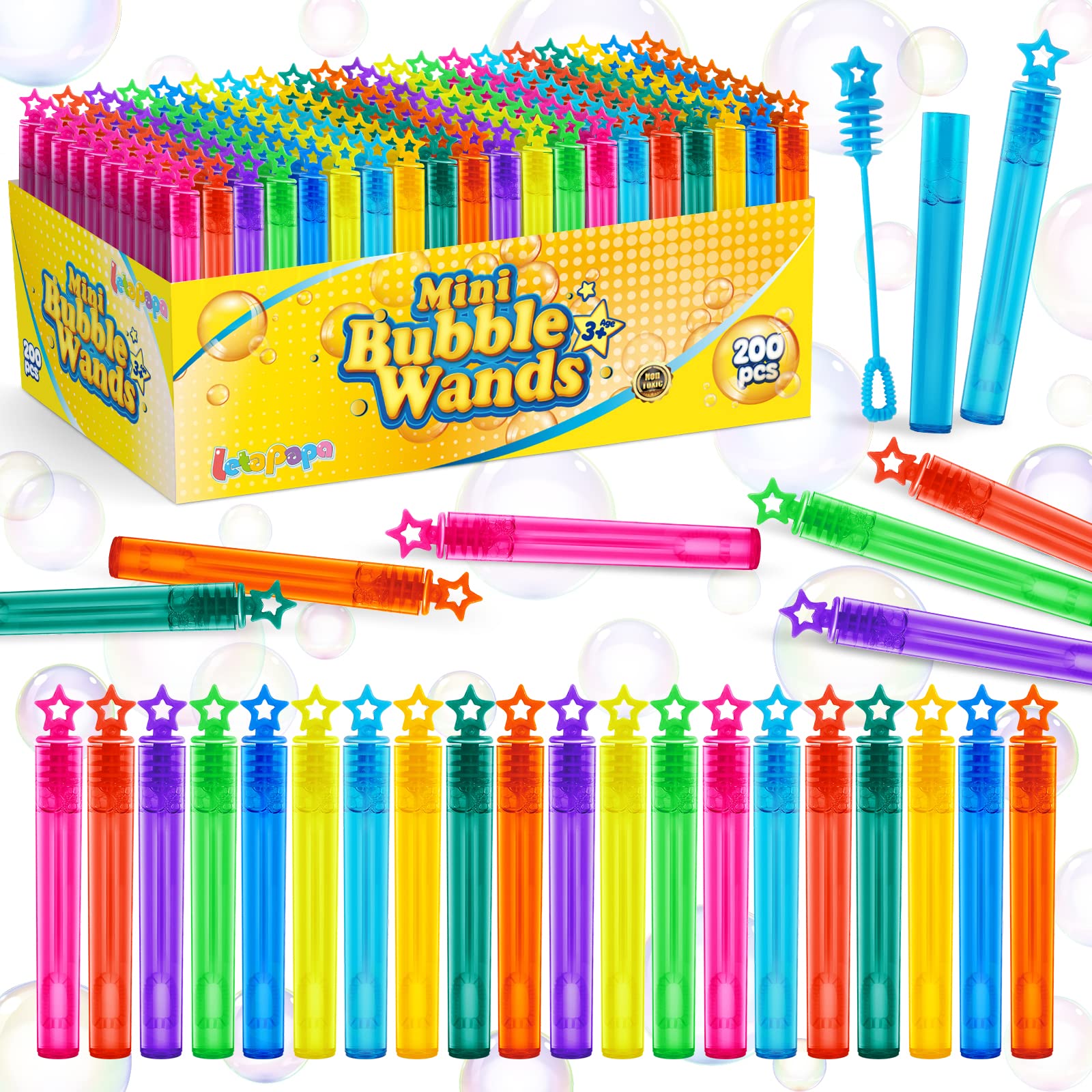 200 Pcs Colorful Mini Bubble Wands Bulk - 10 Vibrant Colors for Kids Bubble Party Favors | Summer Outdoor Toys, Birthday & Wedding Activities - Perfect for Boys & Girls Playtime in Parks, Backyards & Beach Parties