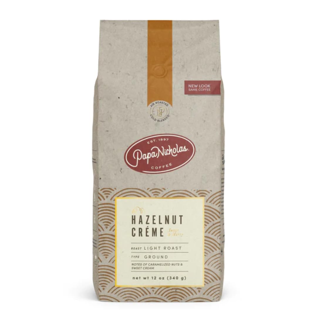 PapaNicholas Hazelnut Creme Ground Coffee - 12oz Premium Flavored Coffee for Keurig & Drip Brewers - Perfect for Morning Brews, Office Use & Gift Giving
