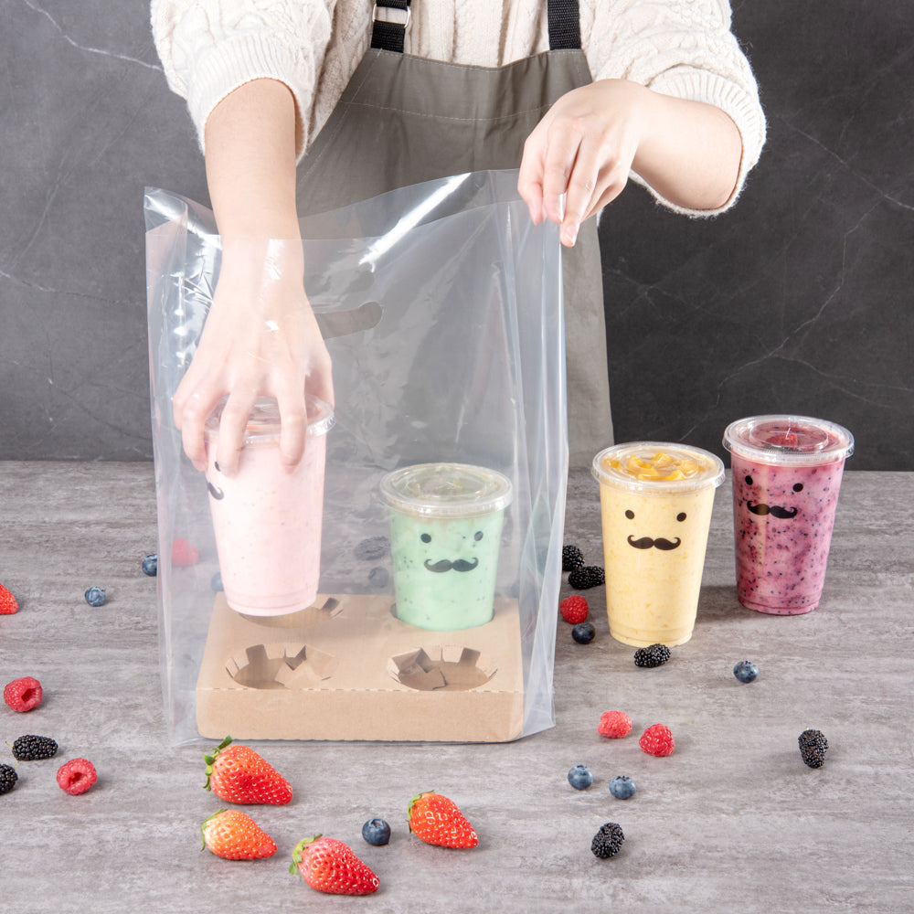 Clear Plastic Take Out Bags for 4-Cup Drink Carriers - 17.75