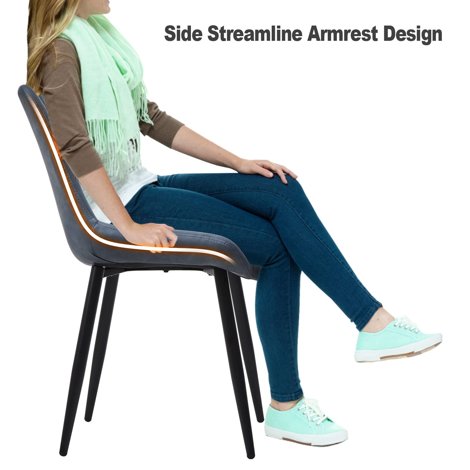 TUKAILAi Set of 4 Modern Faux Leather Dining Chairs - Upholstered Kitchen Chairs with Metal Legs, Comfortable for Home, Restaurant & Office Use - Blue Leisure Chairs for Dining Room, Kitchen & Commercial Spaces