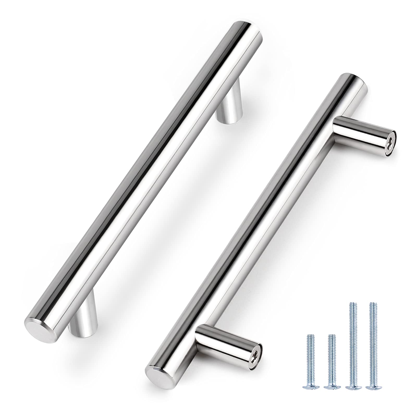 5 Pack 5 Inch Polished Chrome Cabinet Pulls - Stainless Steel Kitchen Cabinet Handles, Round T-Bar Cupboard & Drawer Hardware for Modern Homes (Perfect for Kitchen Remodel, Bathroom Upgrade & Furniture Refresh)