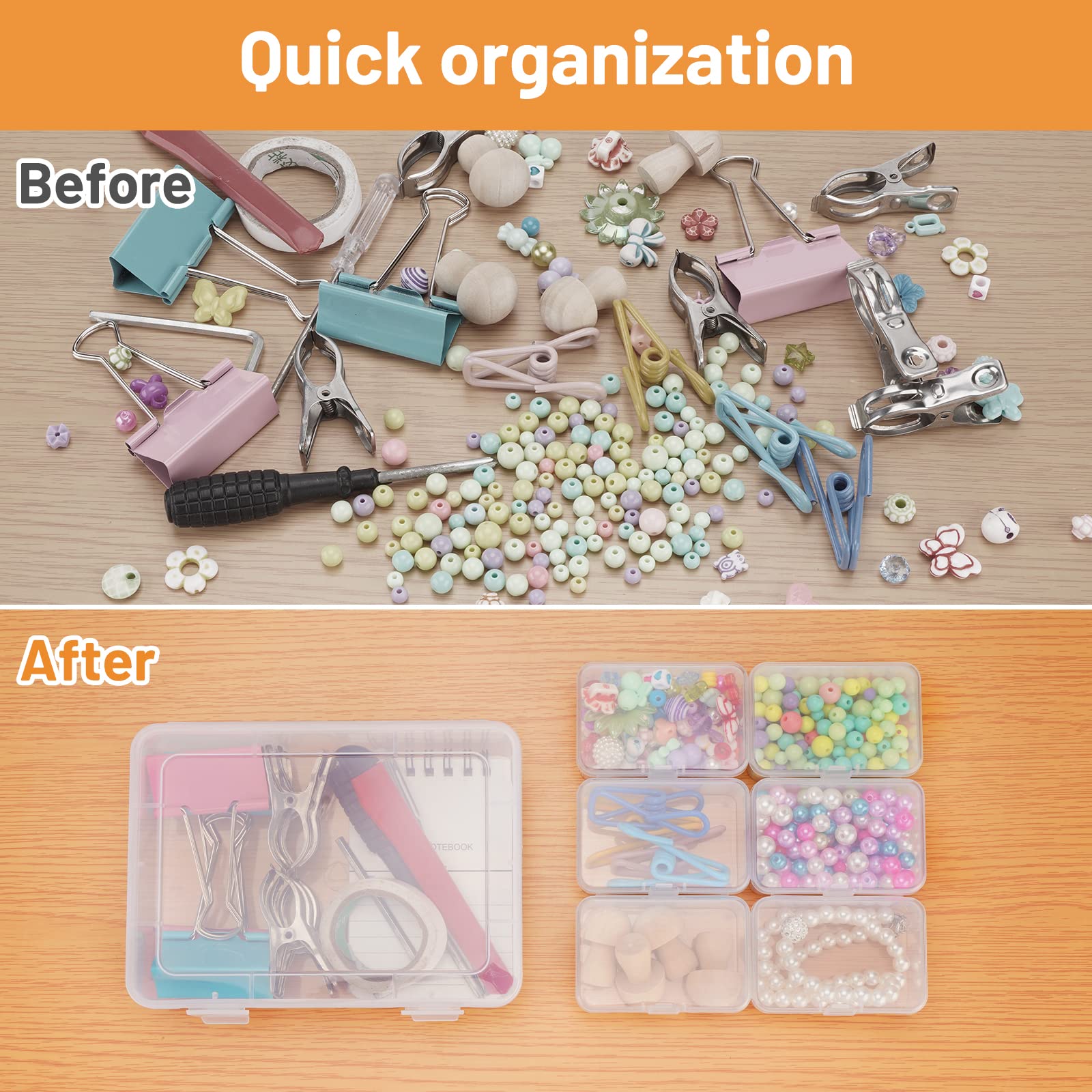 Mathtoxyz 2-Pack Clear Plastic Bead Storage Containers - Small Rectangle Organizer Boxes for Jewelry Making, Nail Art, DIY Crafts & Hardware Storage (Perfect for Beads, Screws, Batteries & Craft Supplies)