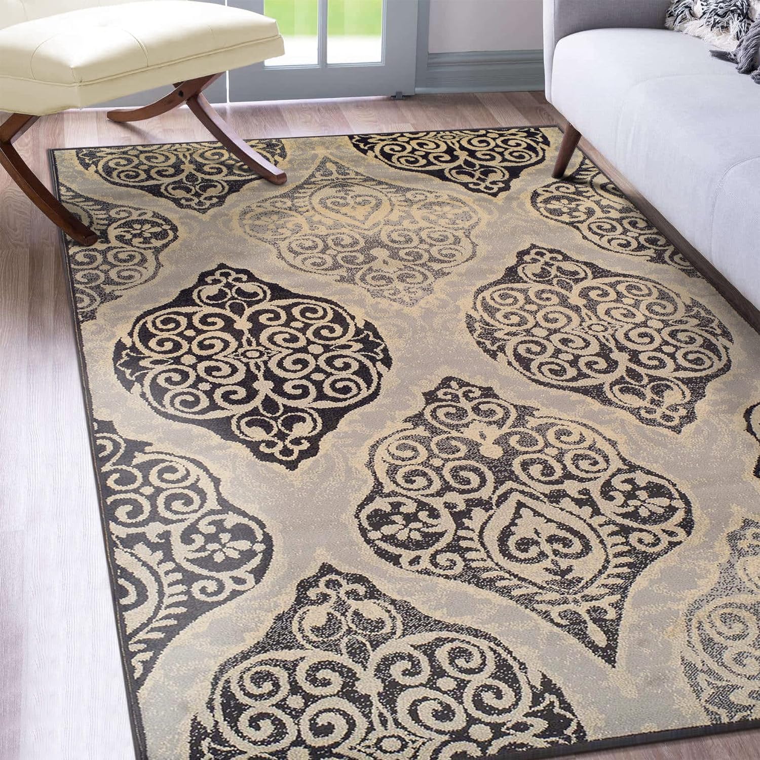 Amherst Traditional Damask Medallion Indoor Area Rug - Non-Slip Living Room Carpet for Bedroom, Dining Room & Home Decor | Soft & Durable Floor Covering