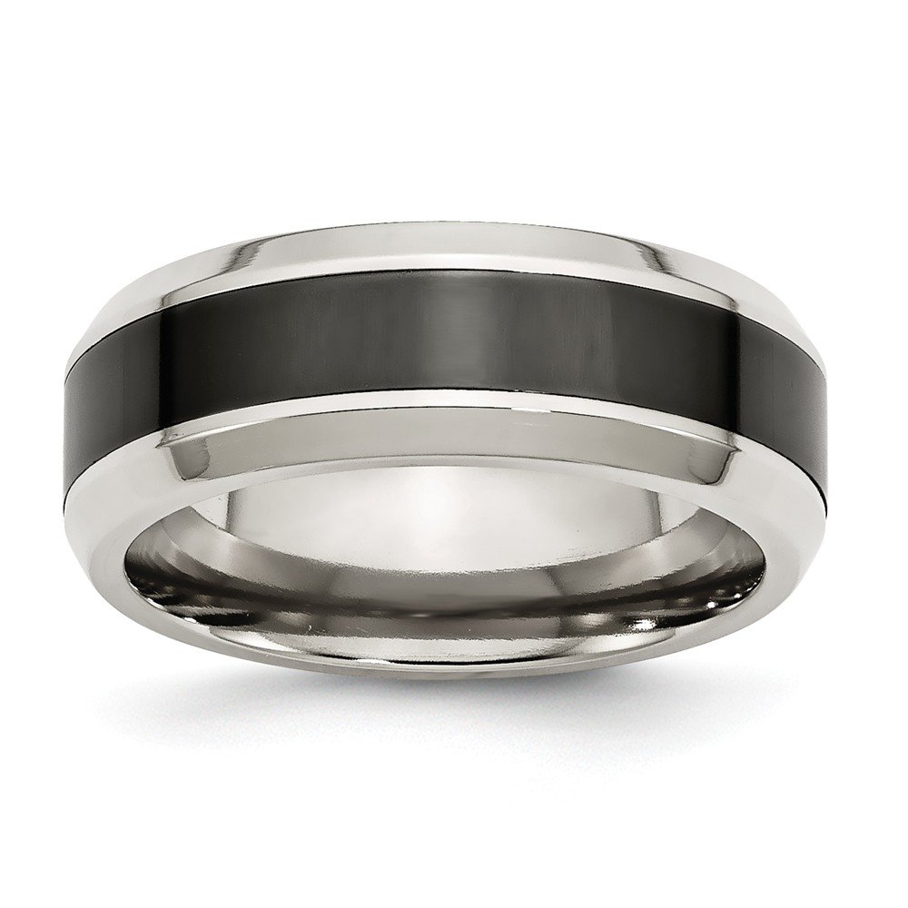 Solid Stainless Steel Black Ceramic Beveled Wedding Band Ring for Men & Women - Durable, Hypoallergenic Jewelry for Engagement, Anniversary & Everyday Wear