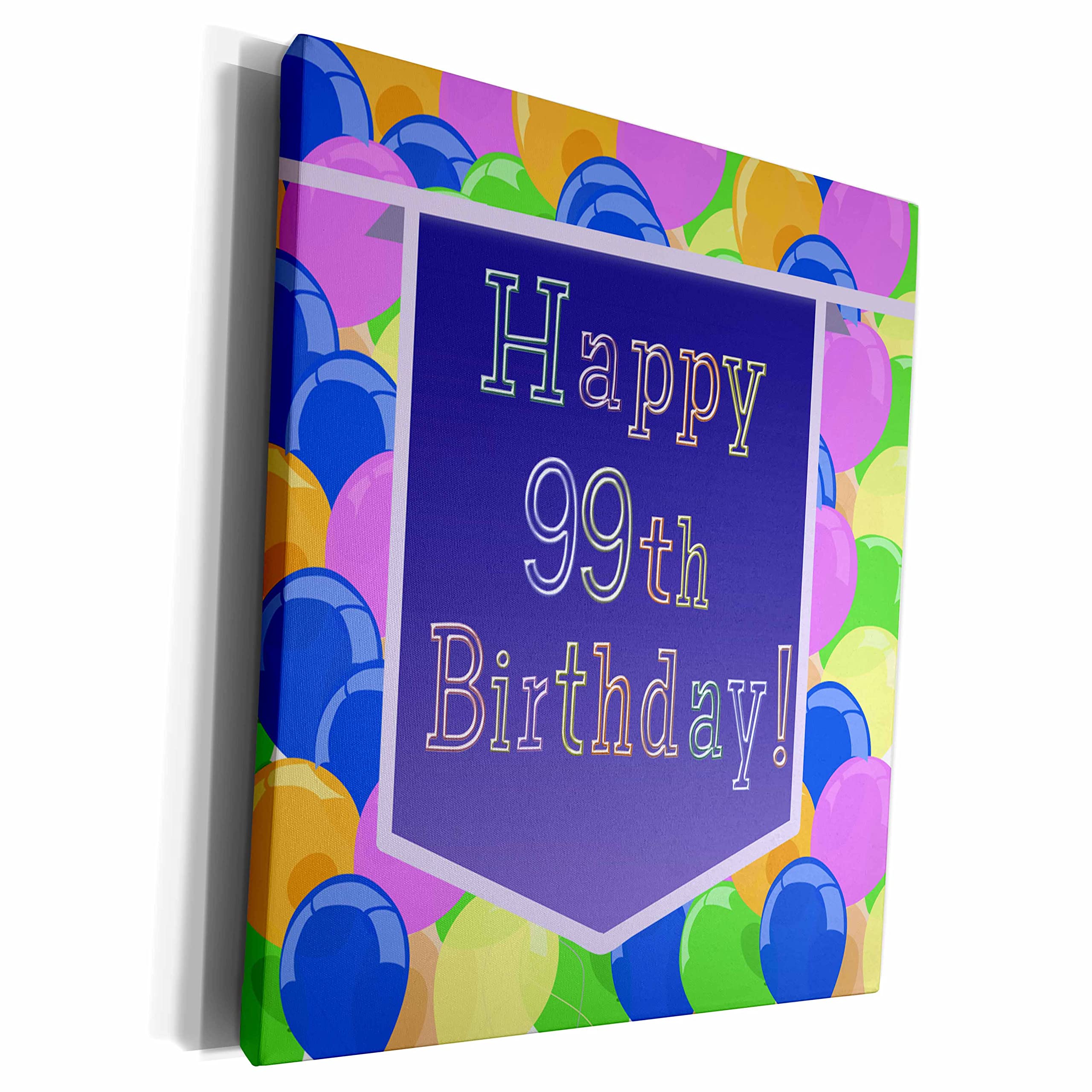 3dRose Museum Grade Canvas Wrap - Happy 99th Birthday Balloons with Purple Banner Wall Art - Perfect for Birthday Party Decorations, Home & Office Decor