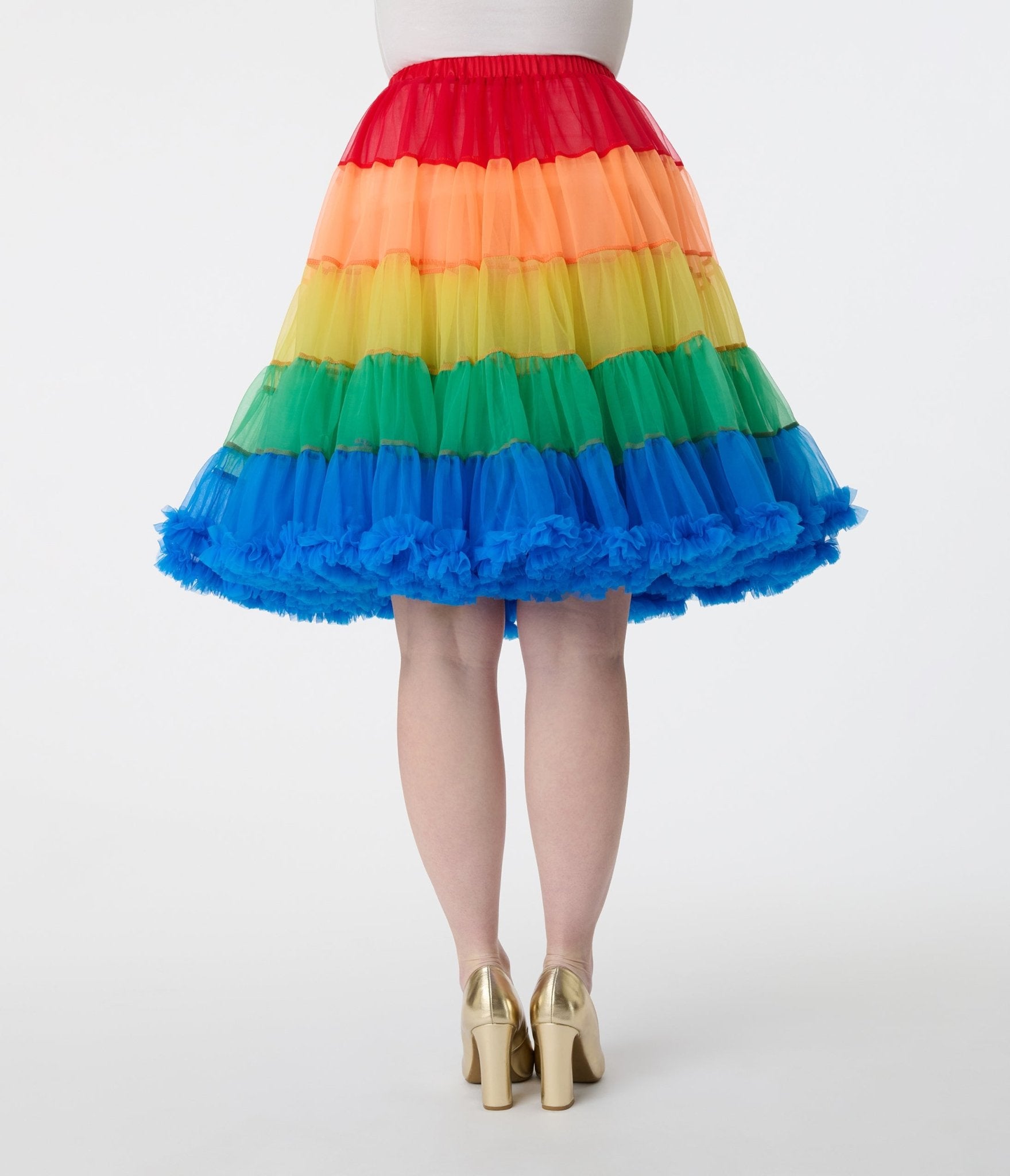 Vintage 1950s Style Rainbow Stripe Ruffled Petticoat Crinoline - Retro Full Skirt Underskirt for Swing Dresses, Rockabilly Fashion & Pinup Costumes