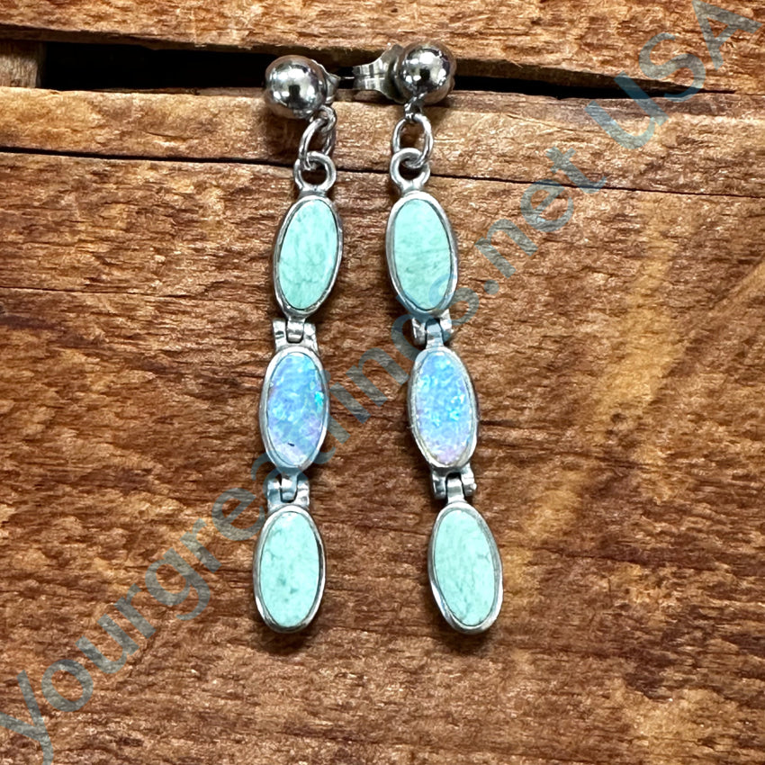 Sterling Silver Mint Turquoise & Opal Stud Earrings for Women – Handmade Dainty Pierced Post Jewelry for Everyday Wear & Special Occasions