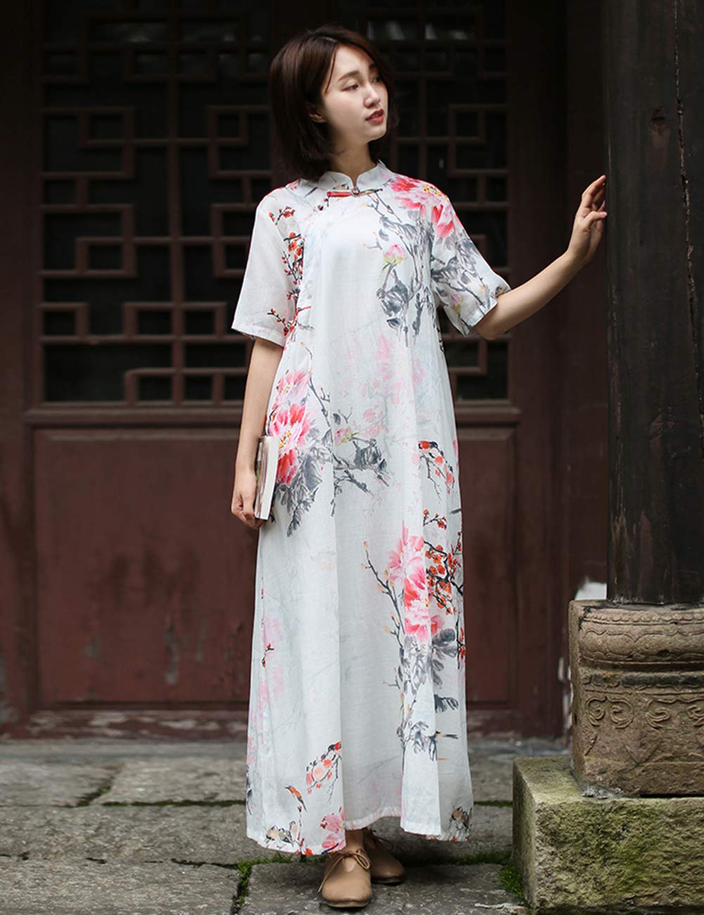 Women's Floral Print Casual Loose Cheongsam Dress with Pockets | Chinese Style Summer Dress for Daily Wear, Date Night & Special Occasions