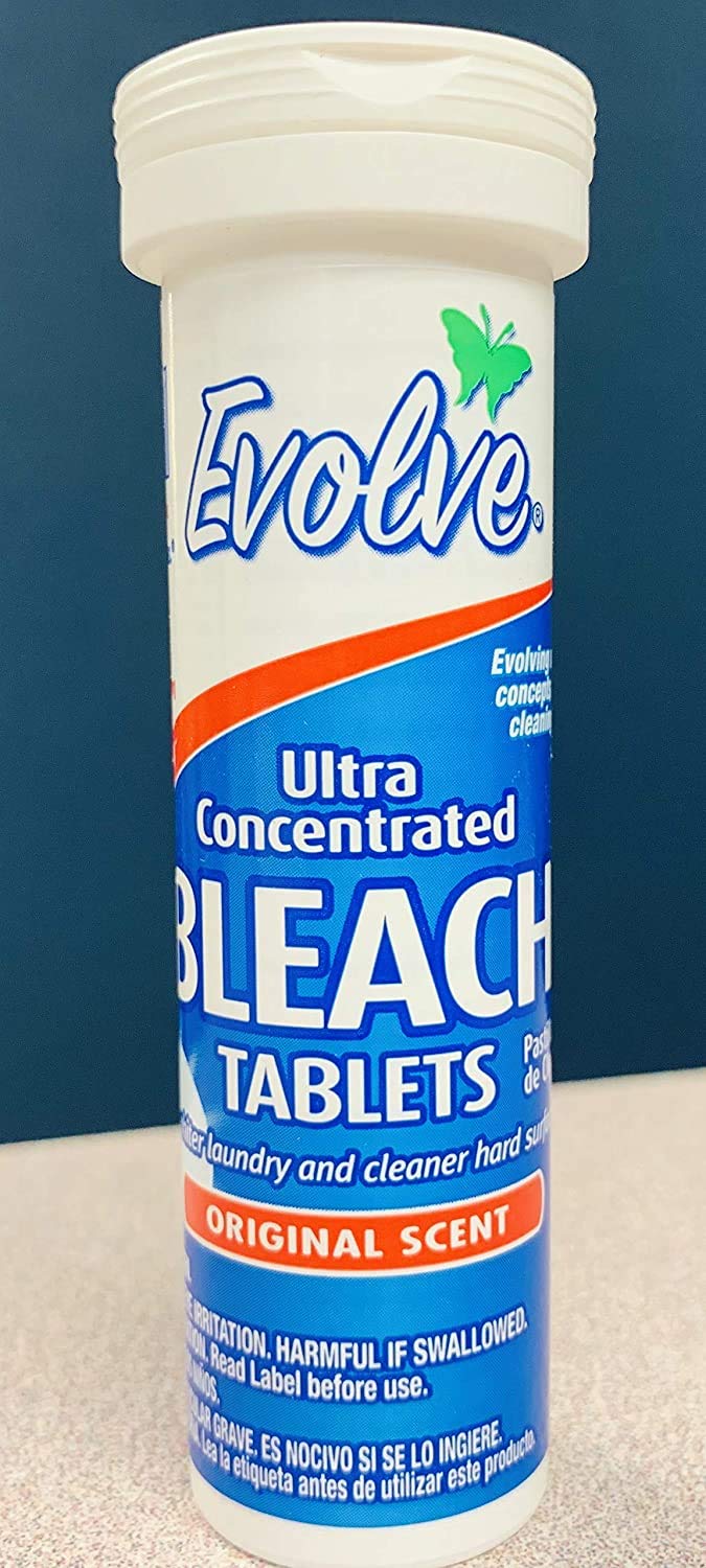 Evolve Bleach Tablets 8ct Tube - Original Scent Travel Size (8 Pack) | Portable Laundry & Disinfecting Solution for Travel, Camping, and Home Use