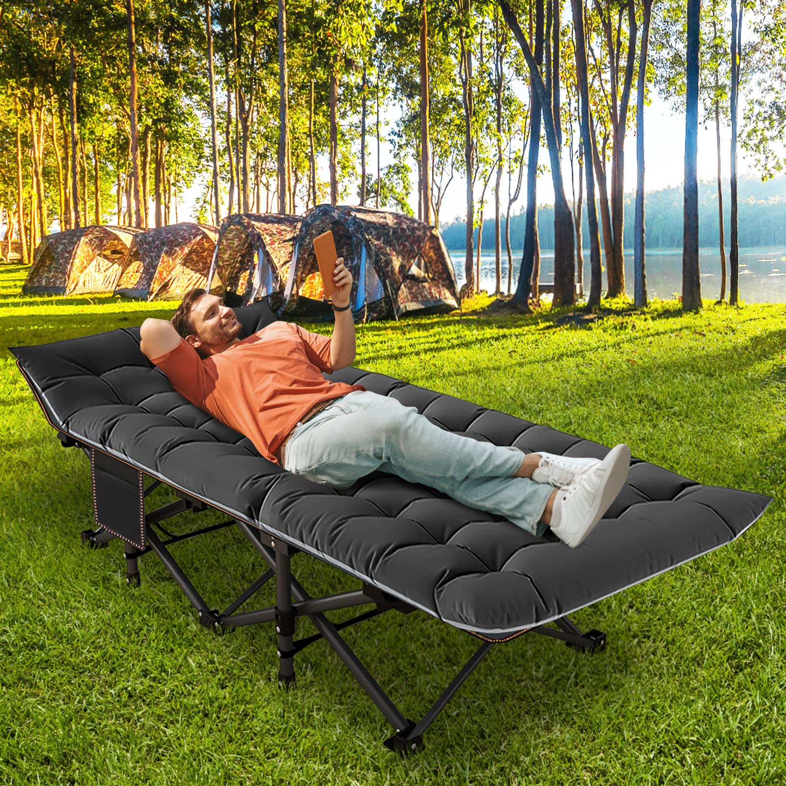 H&ZT Oversized Camping Cot with Mattress - Portable Foldable Guest Bed for Adults - Perfect for Camping, Home Use & Emergency Sleeping Solutions