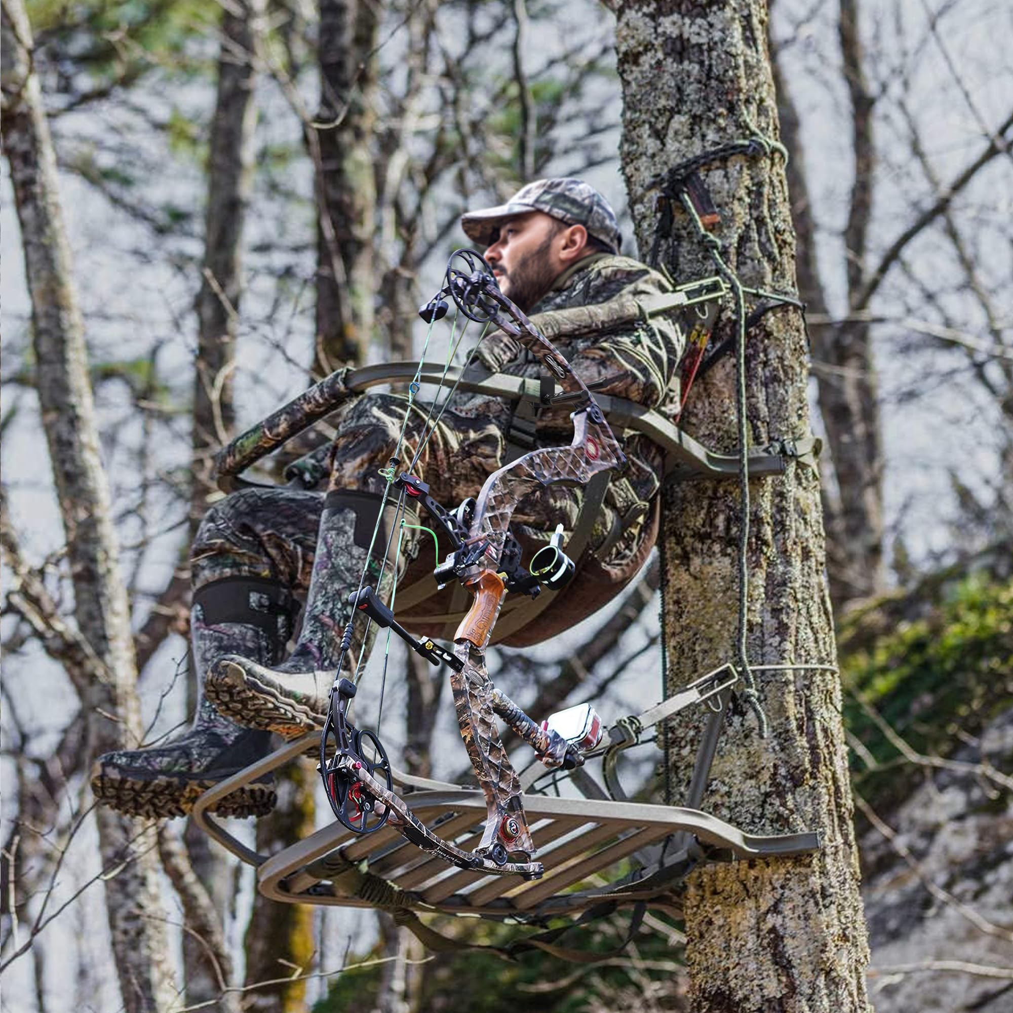 Adjustable 12-Teeth Tree Stand Bow Holder - Easy Install Hunting Bow Rest Accessory for Archery & Deer Hunting - Perfect for Treestand, Ground Blind & Outdoor Hunting Scenes
