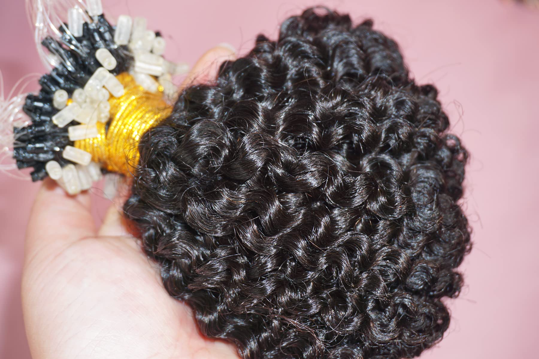 Kinky Curly Micro Link Hair Extensions - 50 Strands 100% Remy Human Hair for Black Women | Natural Color Curly Micro Loop Ring Extensions for Everyday & Special Occasions
