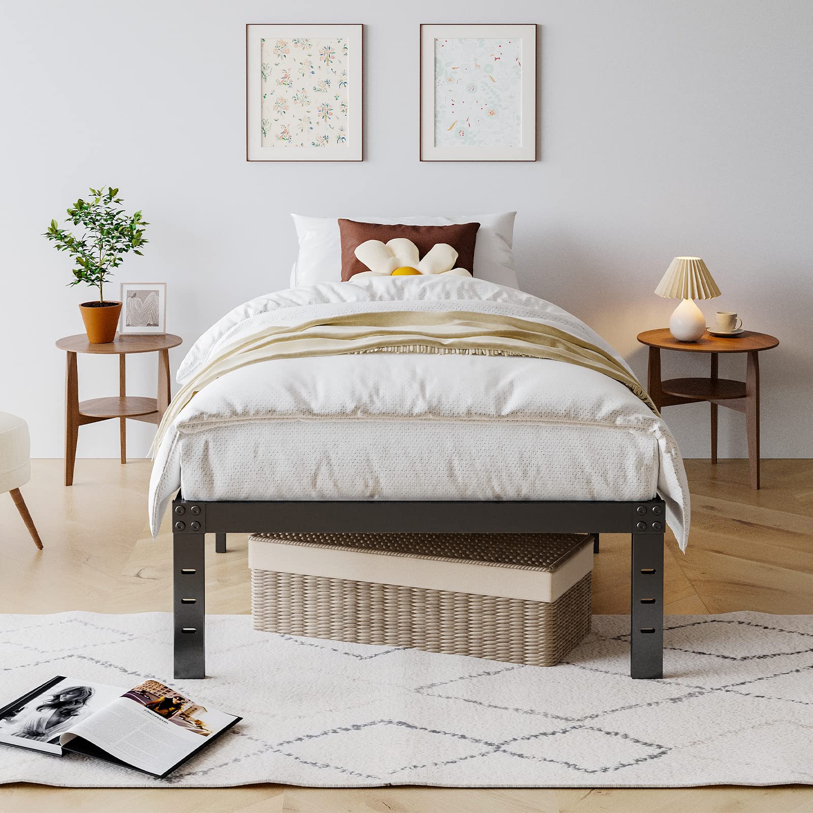 COMASACH 14 Inch Twin Bed Frame - Heavy Duty 3500 lbs Metal Platform Bed with No Box Spring Needed | Non-Slip Noise-Free Mattress Foundation in Black | Perfect for Kids Rooms, Guest Beds & Small Spaces