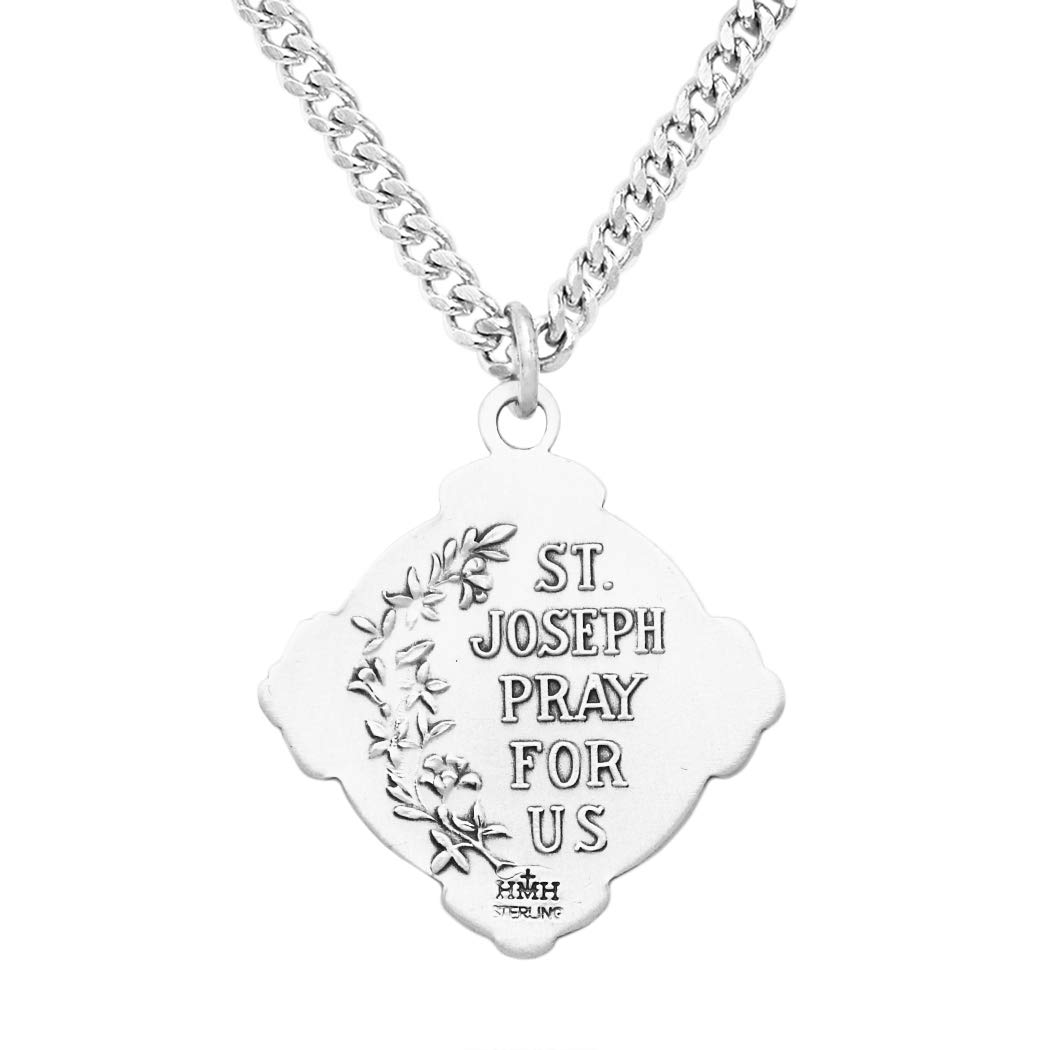 Rosemarie's Religious Gifts Sterling Silver Saint Joseph Cross Medal Pendant Necklace, 24 Inch Chain - Perfect for Baptisms, First Communion & Spiritual Protection