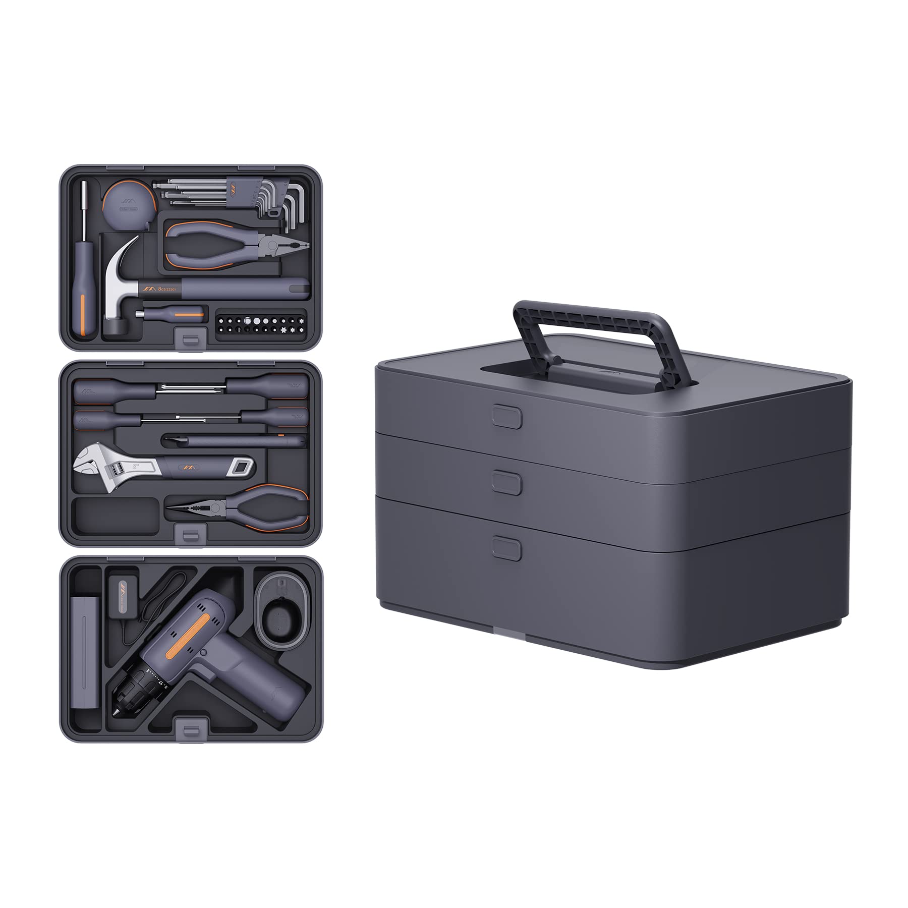 **JIMIHOME 91-Piece Home Repair Tool Kit with Cordless Power Drill & X Tray Set - Complete Household, Mechanics & Auto Repair Tool Kit for DIY Projects, Maintenance & Fixing**