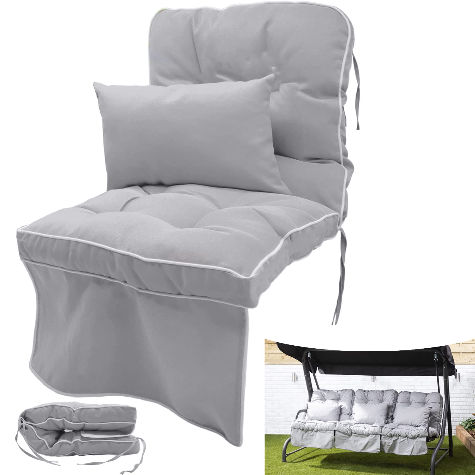 **Waterproof High Back Outdoor Chair Cushions with Pillow & Ties – Non-Slip Deep Seat Cushion Pads for Patio, Swing, Rocking Chairs – Light Grey (3 Pack) – Perfect for Backyard, Garden & Indoor Relaxation**