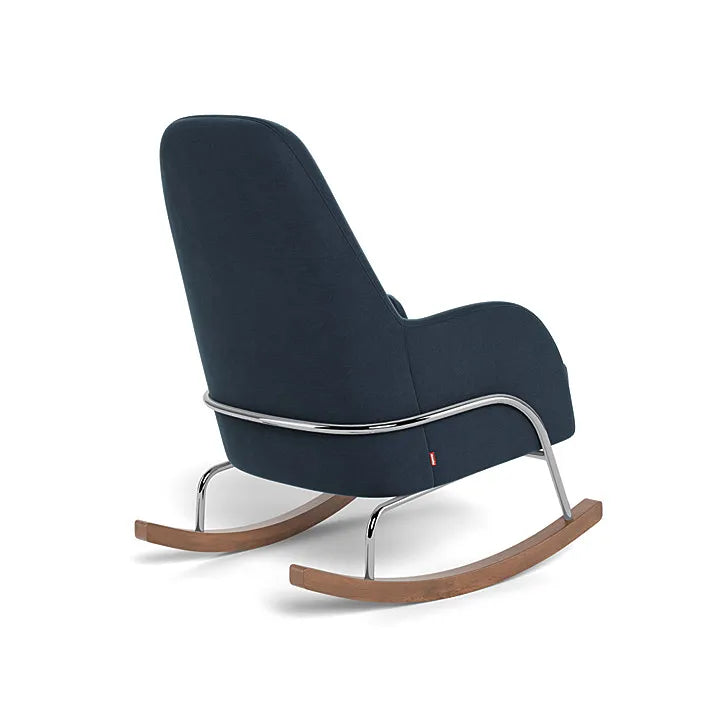 Midnight Blue Cotton Linen Jackson Rocker Chair with Chrome Frame - Comfortable Rocking Chair for Living Room, Nursery or Porch Relaxation