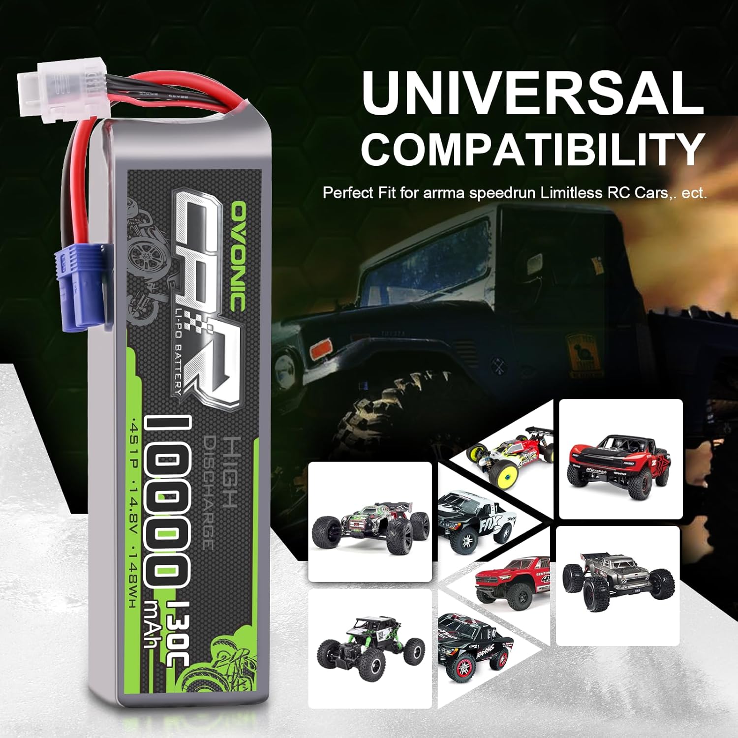 2 Pack OVONIC 4S Lipo Battery 10000mAh 130C 14.8V High Performance RC Battery with EC5 Connector for 8S RC Trucks, Cars & Vehicles - Perfect for Racing, Crawling and Off-Road Adventures