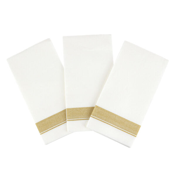 Premium Linen-Like White Dinner Napkins with Elegant Border - 50 Pack for Formal Dining, Parties & Special Occasions
