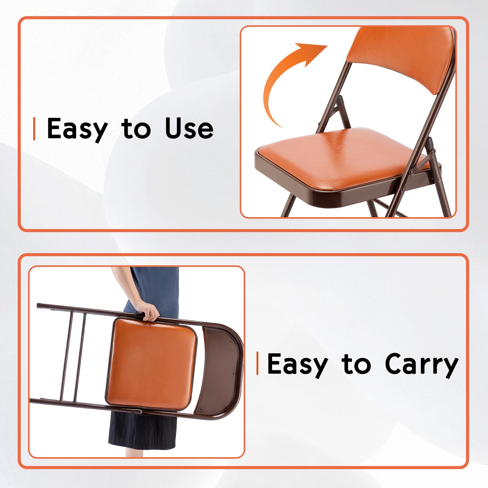 SKOK 4 Pack Padded Folding Chairs with Upholstered Seat & Back Cushion - Stackable Metal Frame Foldable Chairs for Indoor Outdoor Use - Perfect for Weddings, Parties, Events, Banquets & Home Decor